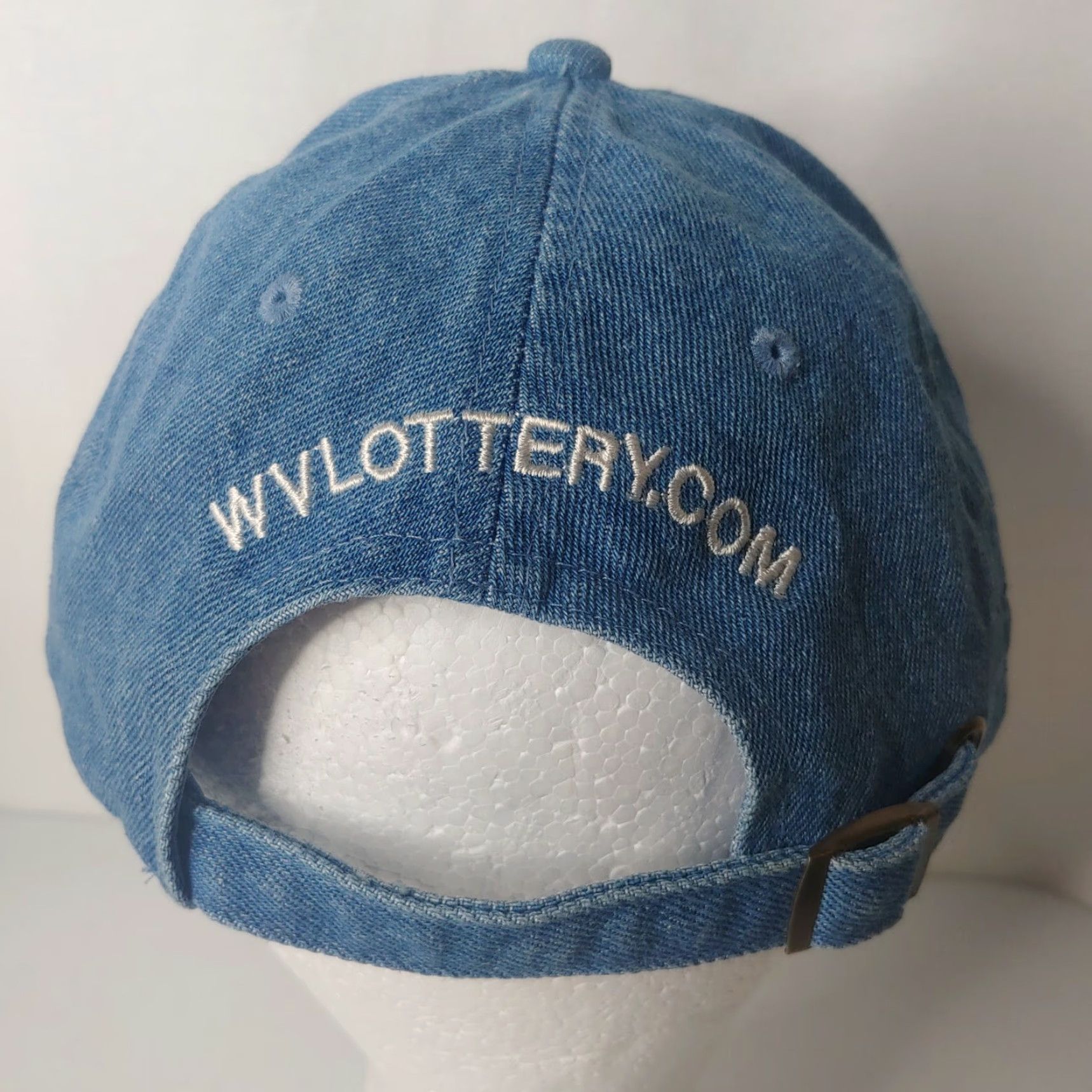 Denime West Virginia Lottery Hat Mens Adjustable Strap Back Blue Denim Embroidered Logo Size ONE SIZE - 7 Thumbnail