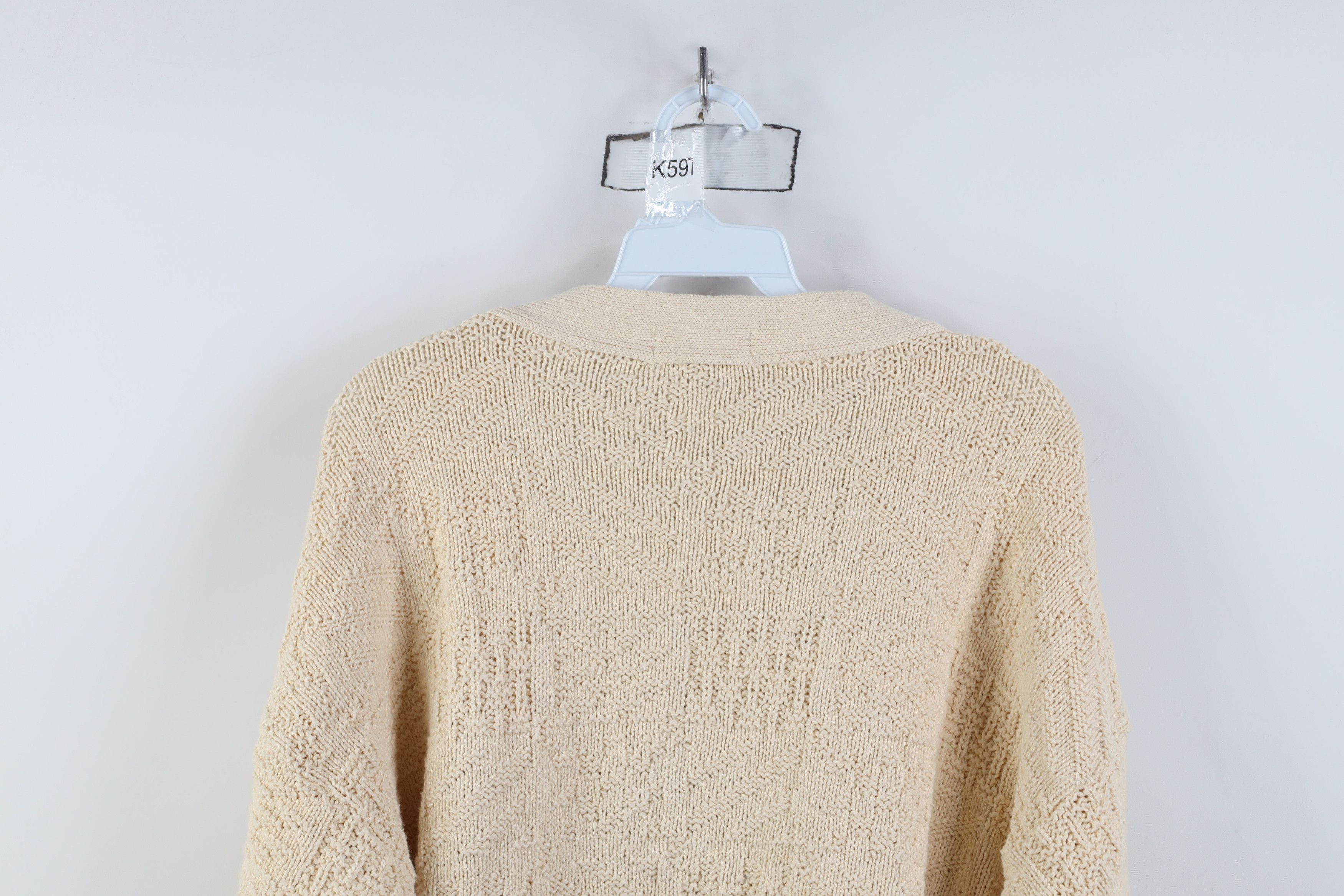 Vintage Vintage 90s Streetwear Geometric Cardigan Sweater Beige USA Size US XL / EU 56 / 4 - 9 Thumbnail