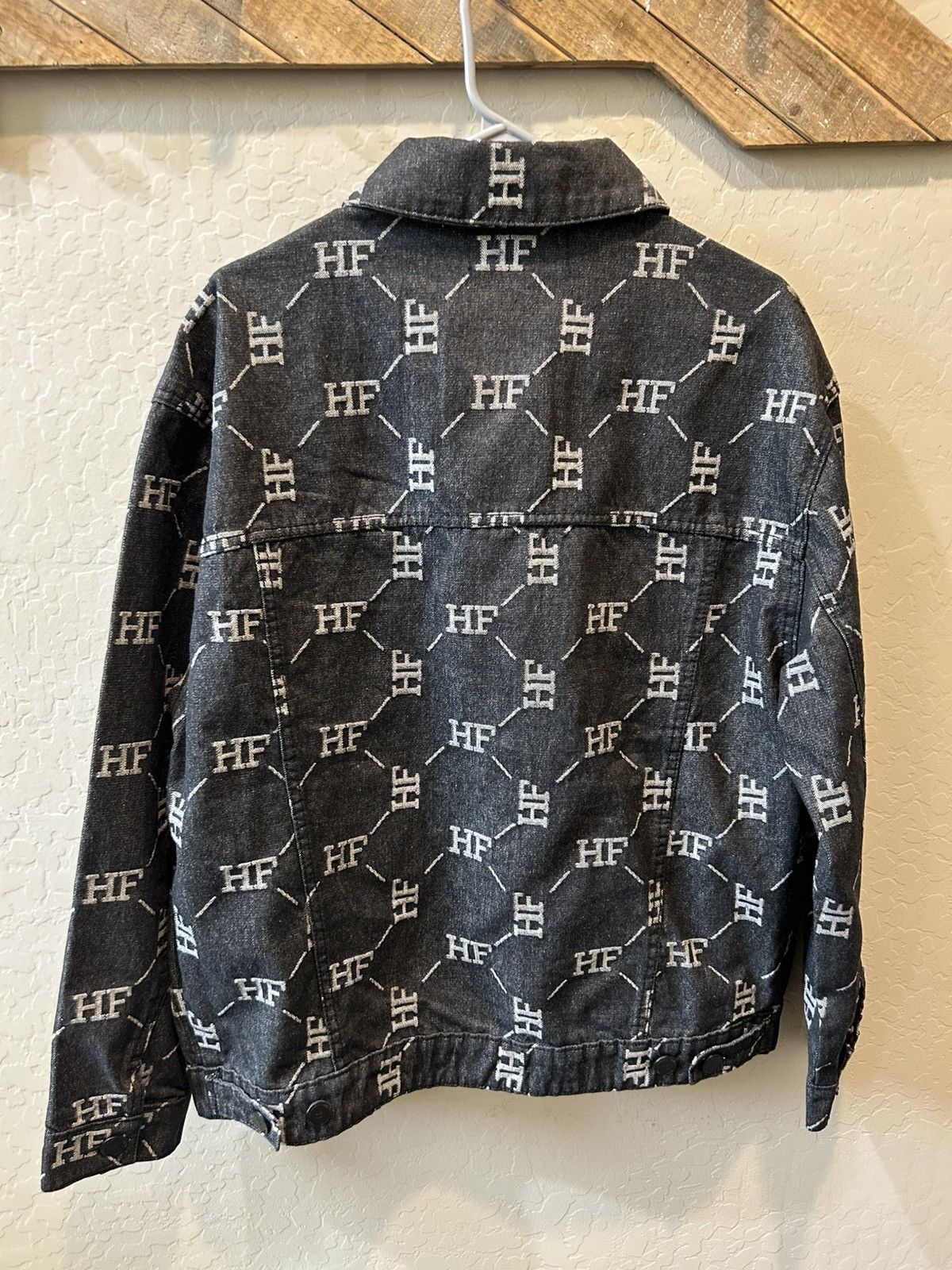 Homme + Femme La HOMME + FEMME LA, Black Monogram Denim Jacket Size US L / EU 52-54 / 3 - 2 Thumbnail