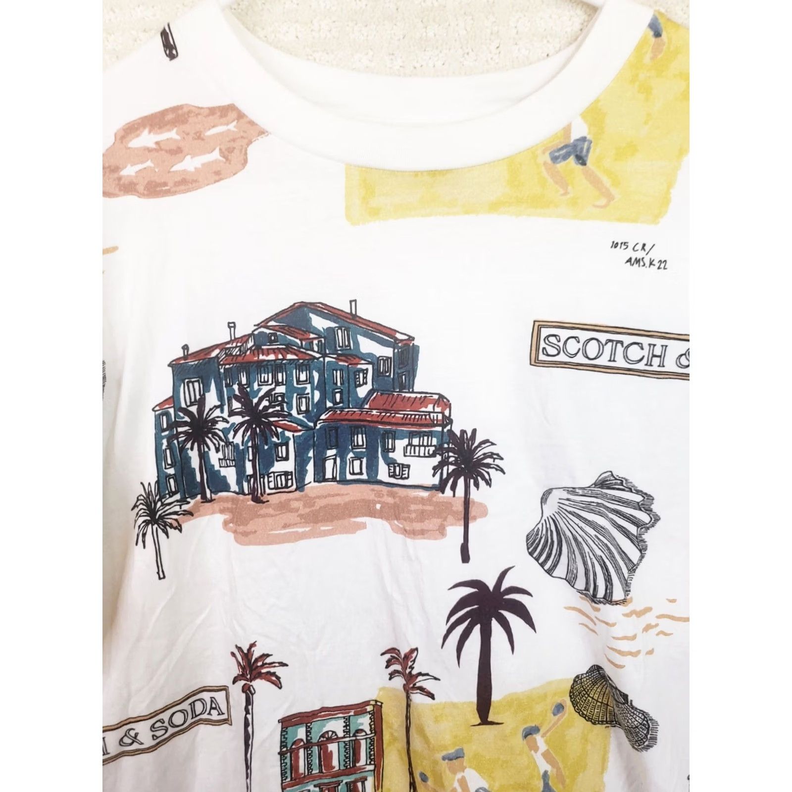 Scotch & Soda SCOTCH & SODA Palm Tree Printed T-Shirt Mens L Endless Summer Tee Tropical Florals Crew Neck Short Sleeve Cotton Knit Green Regular Vintage? Size US L / EU 52-54 / 3 - 3 Thumbnail