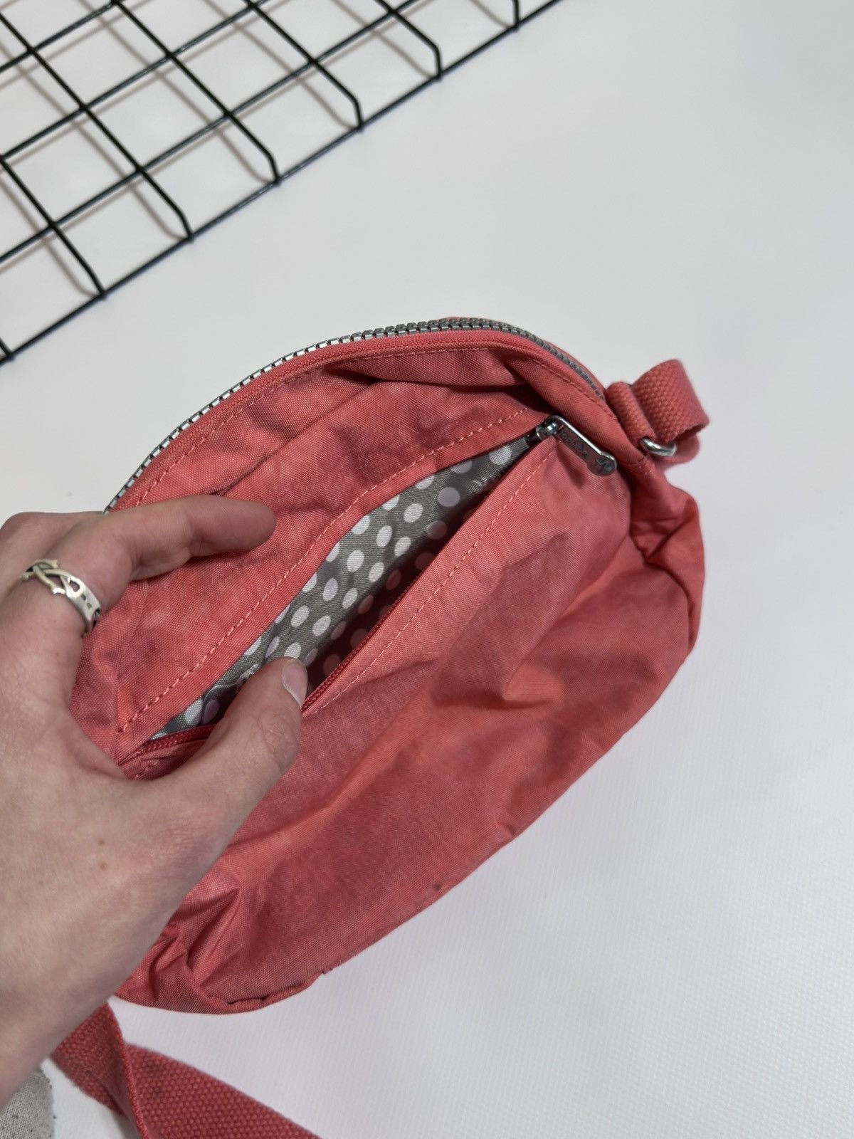 Japanese Brand Kipling Stelma Nylon Crossbody Bag with Monkey Charm - Coral Size ONE SIZE - 4 Thumbnail