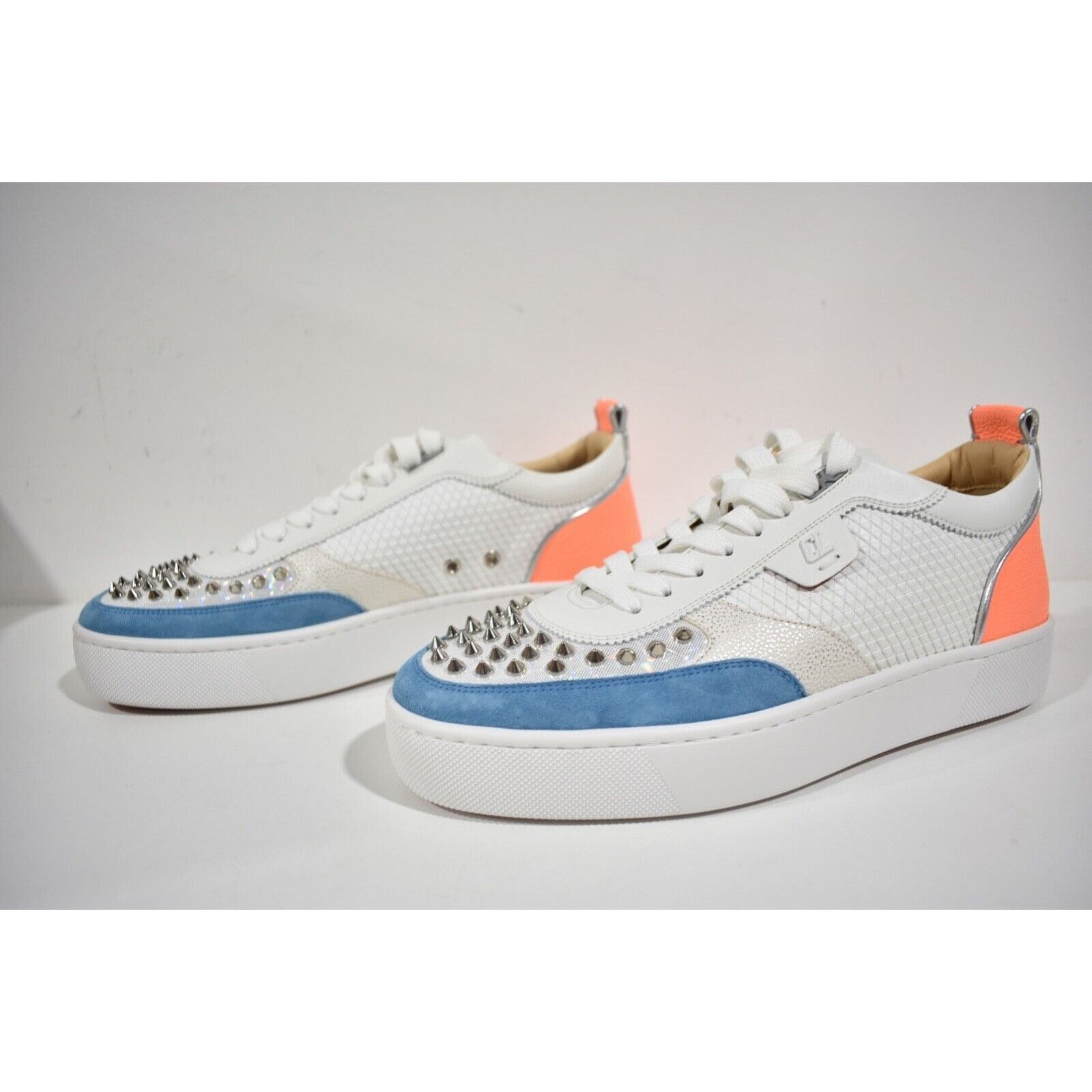 Christian Louboutin Christian Louboutin Mens Happyrui Spikes Flat White Blue Size US 11 / EU 44 - 9 Thumbnail