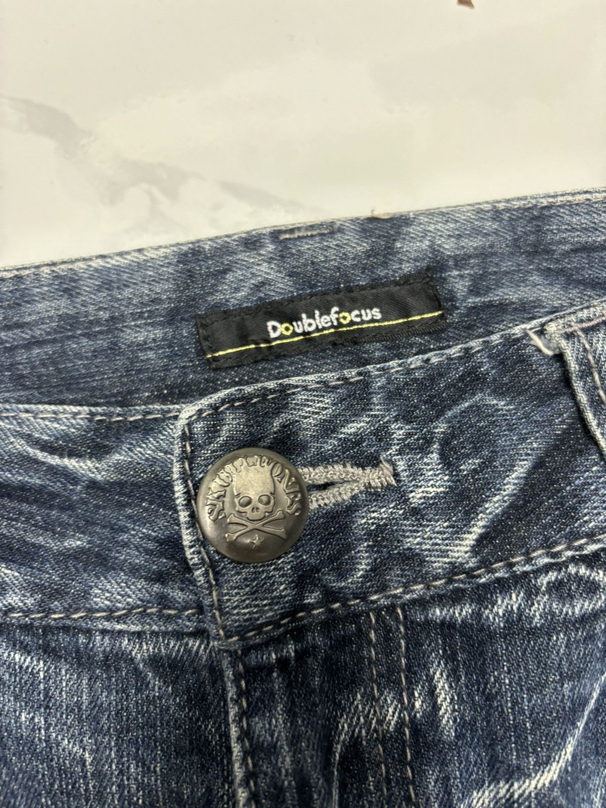 Le Grande Bleu (L.G.B.) 🔥SKULL BONES SPIDERWEB DENIM JEANS DOUBLE FOCUS Size US 35 - 11 Thumbnail