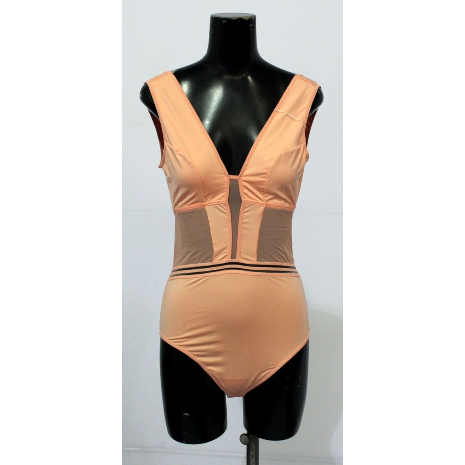 Vintage Zelf Women's Aura Smooth Cut-Out Detail Soft Bodysuit BE5 Peach Pink Medium Size M / US 6-8 / IT 42-44 - 2 Thumbnail
