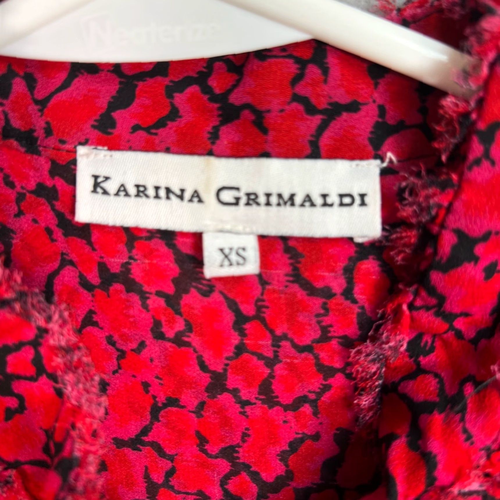 Karina Grimaldi KARINA GRIMALDI Red Animal Print Mini Dress Womens XS Long Sleeve Ruffle Hem Size XS / US 0-2 / IT 36-38 - 3 Thumbnail