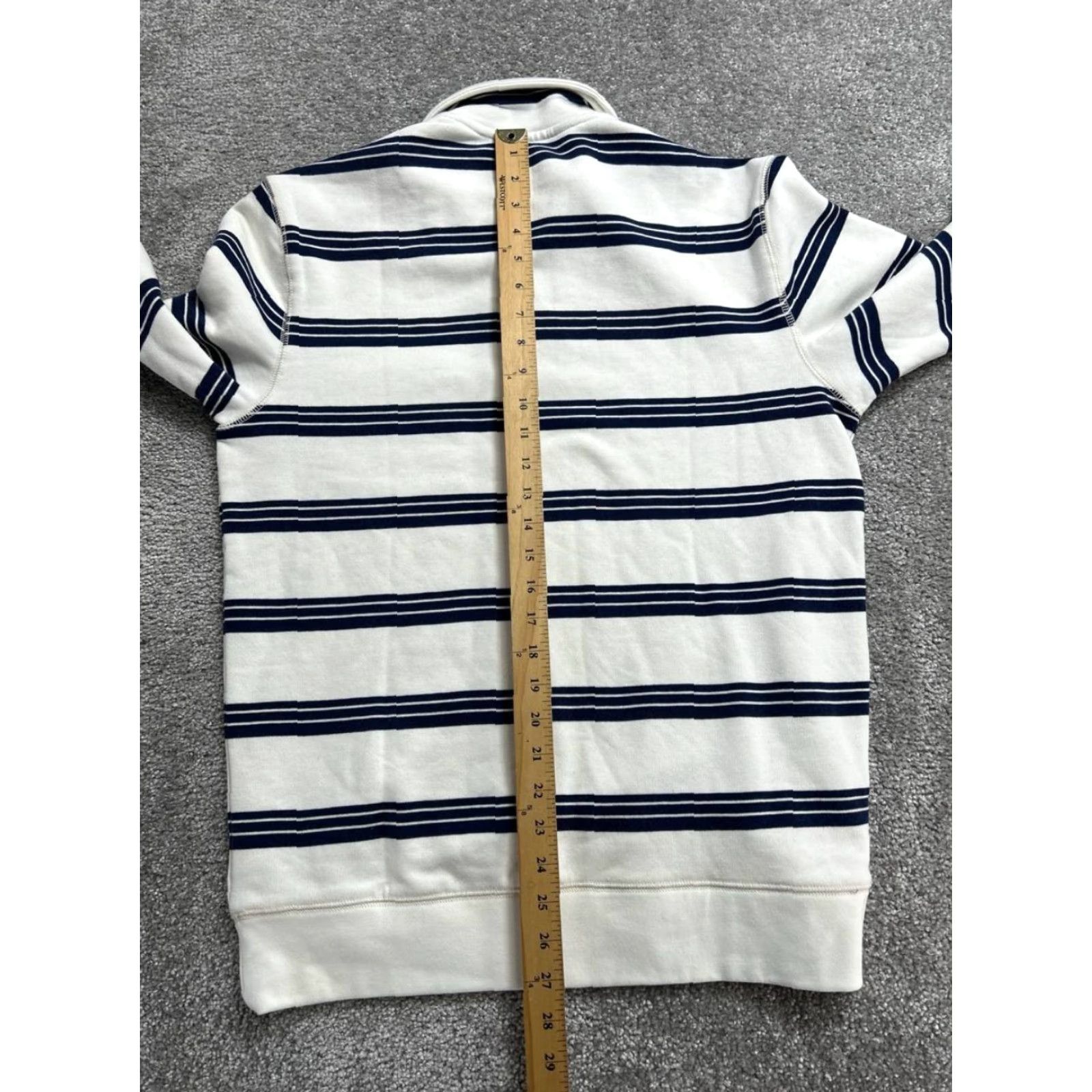 Lands' End Lands' End Rugby Shirt Mens Small Beige Blue Stripes Cotton Ribbed Hem Collared Shirt Polo Casual Knit Breathable Easy Care Zip Size US S / EU 44-46 / 1 - 4 Thumbnail