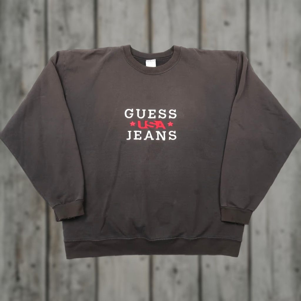 Guess VINTAGE Guess Jeans Sweatshirt Crewneck XL Black Distressed 90s Logo Mens Pullover Size US XL / EU 56 / 4 - 1 Thumbnail