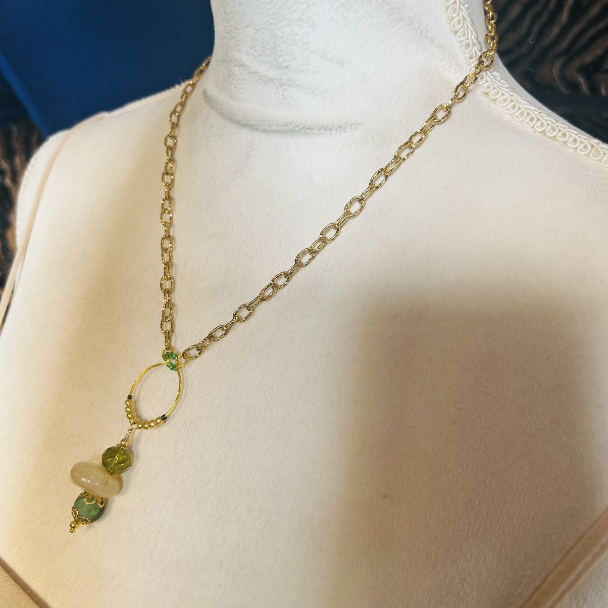 Handmade Handcrafted hammered charm link beaded drop pendant necklace Size ONE SIZE - 4 Thumbnail