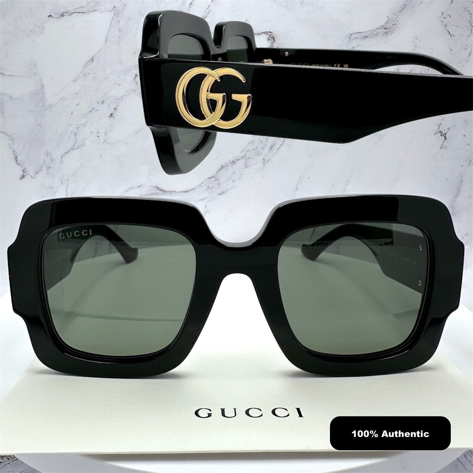 Gucci Gucci Sunglasses New Black Oversized Gold Metal GG Authentic Size ONE SIZE - 22 Thumbnail