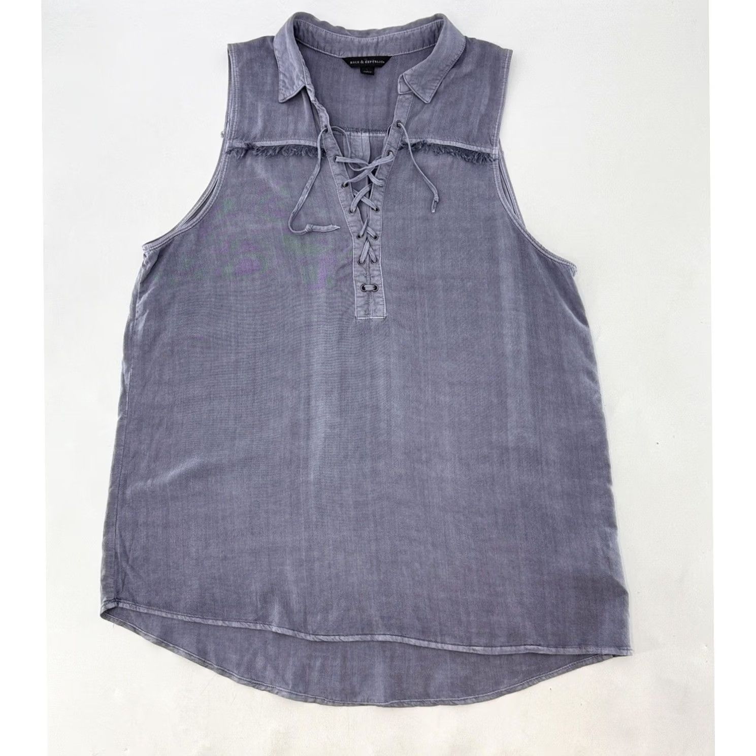 Vintage Rock & Republic Blouse Sleeveless Lace Up Neck Fringe Sz L Western Boho Blue Womens Size L / US 10 / IT 46 - 2 Thumbnail