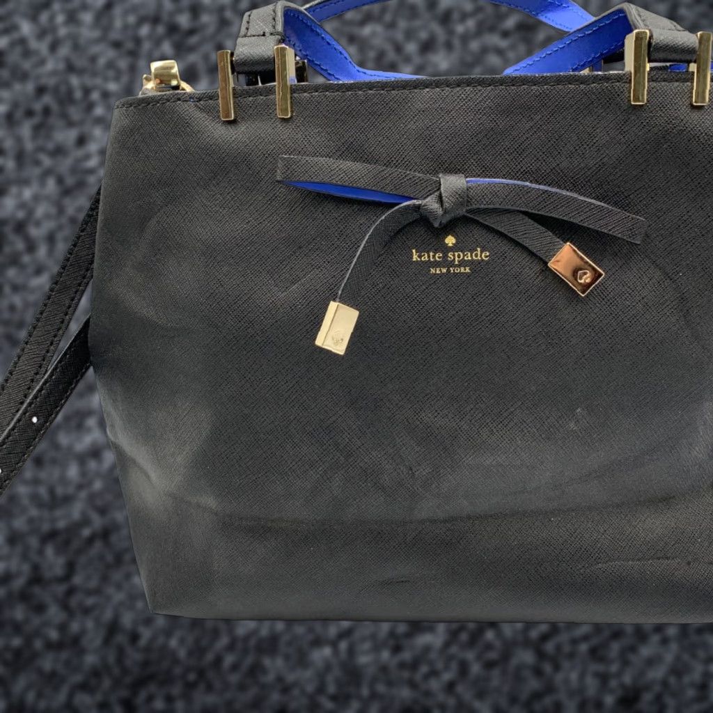 Vintage Kate Spade New York Tote Bag Women's Black Blue Cow Leather Crossbody Strap Bag Size ONE SIZE - 1 Thumbnail