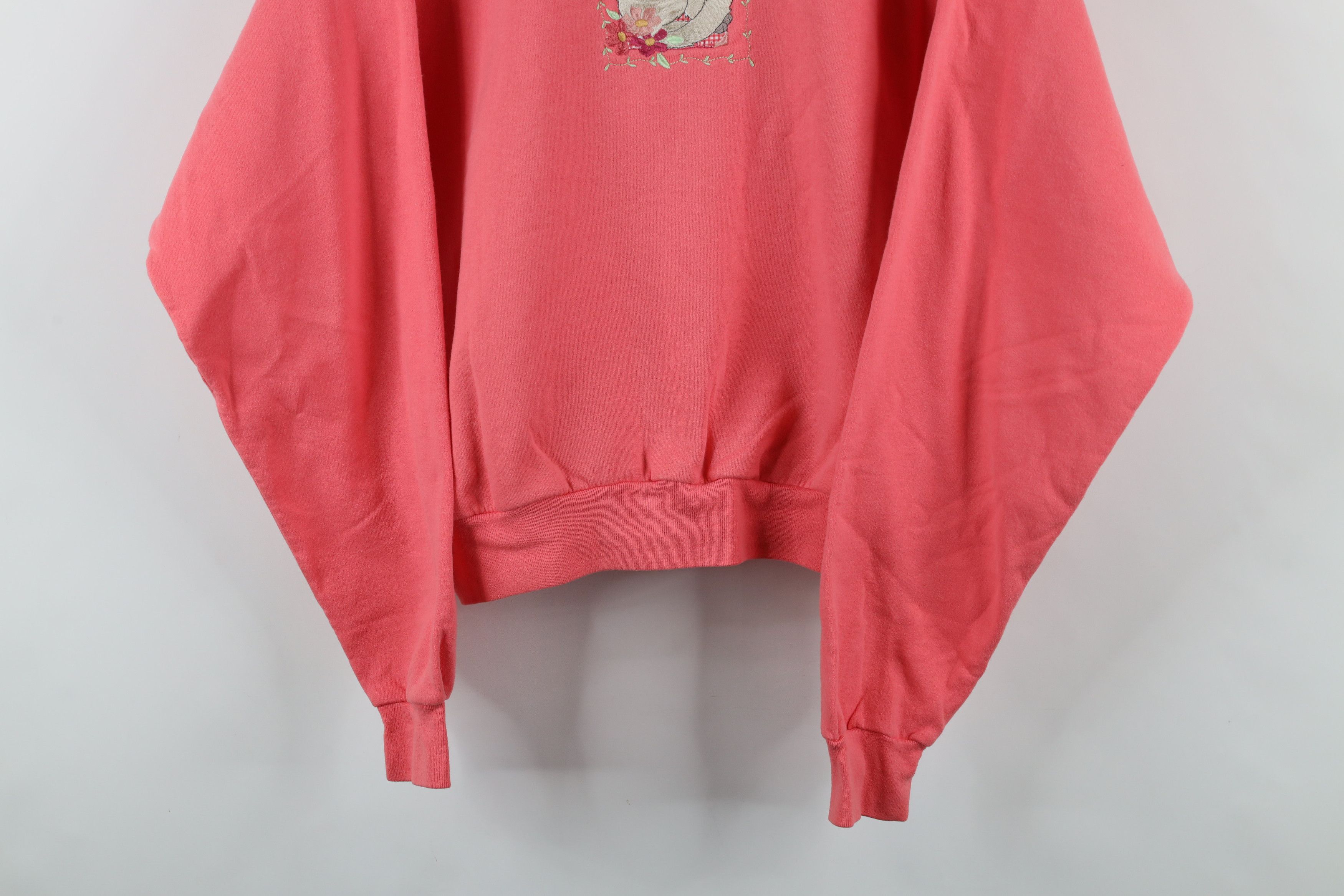 Vintage Vintage 90s Faded Cat Kitten Flower Heart Sweatshirt Pink Size L / US 10 / IT 46 - 3 Thumbnail