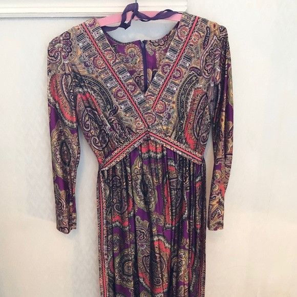 Vintage Long paisley mod front tie vintage maxi dress Size L / US 10 / IT 46 - 1 Thumbnail
