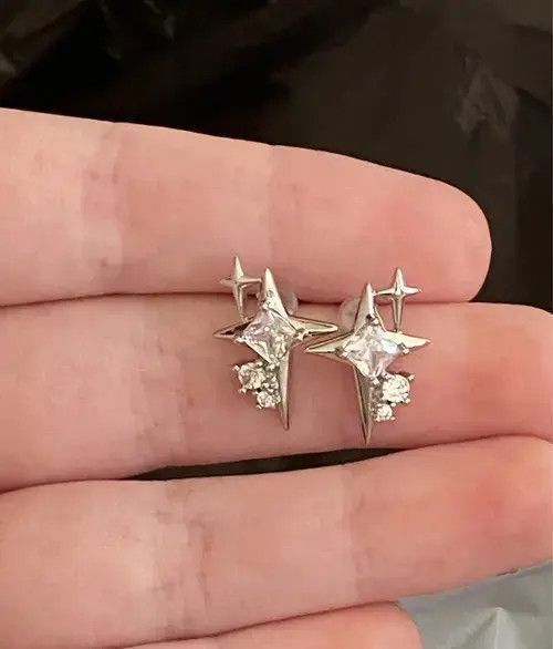 Crystal Star Stone Earrings Gothic Punk Chrome Jewelry Spike in Silver, Men's