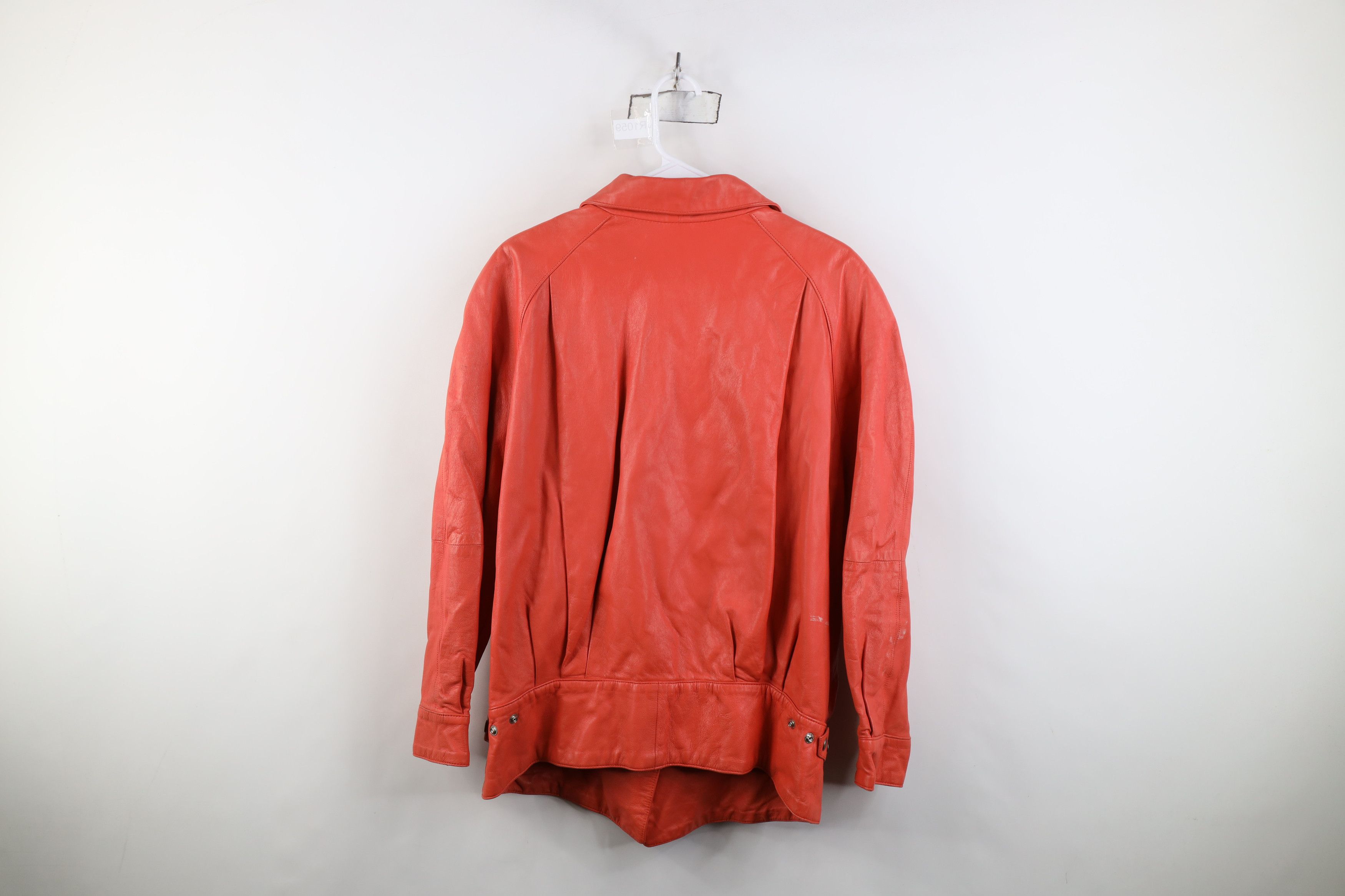 Vintage Vintage 80s Mid Mod Soft Leather Button Back Jacket Coral Size L / US 10 / IT 46 - 13 Thumbnail