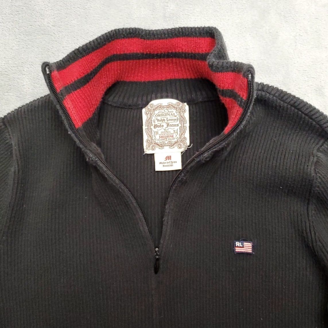 Ralph Lauren VINTAGE Ralph Lauren Polo Jeans Sweater Womens M 1/4 Zip Ribbed Stretch Black Cardigan Knit Cotton Blend All Seasons Pockets Solid Casual Womens Size M / US 6-8 / IT 42-44 - 4 Thumbnail