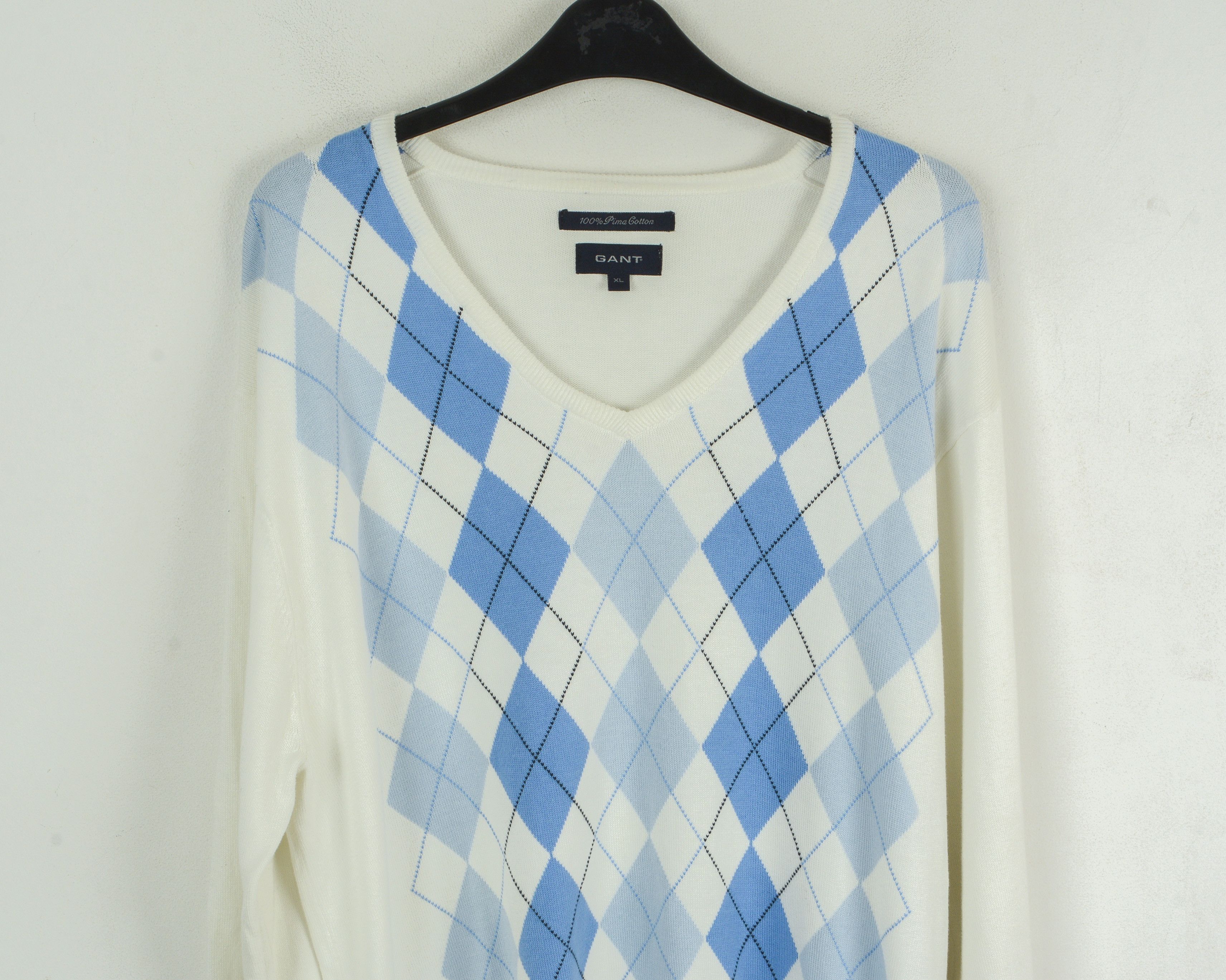 Gant Men XL Pima Cotton Sweater Jumper Pullover Diamond Pattern Size US XL / EU 56 / 4 - 2 Thumbnail