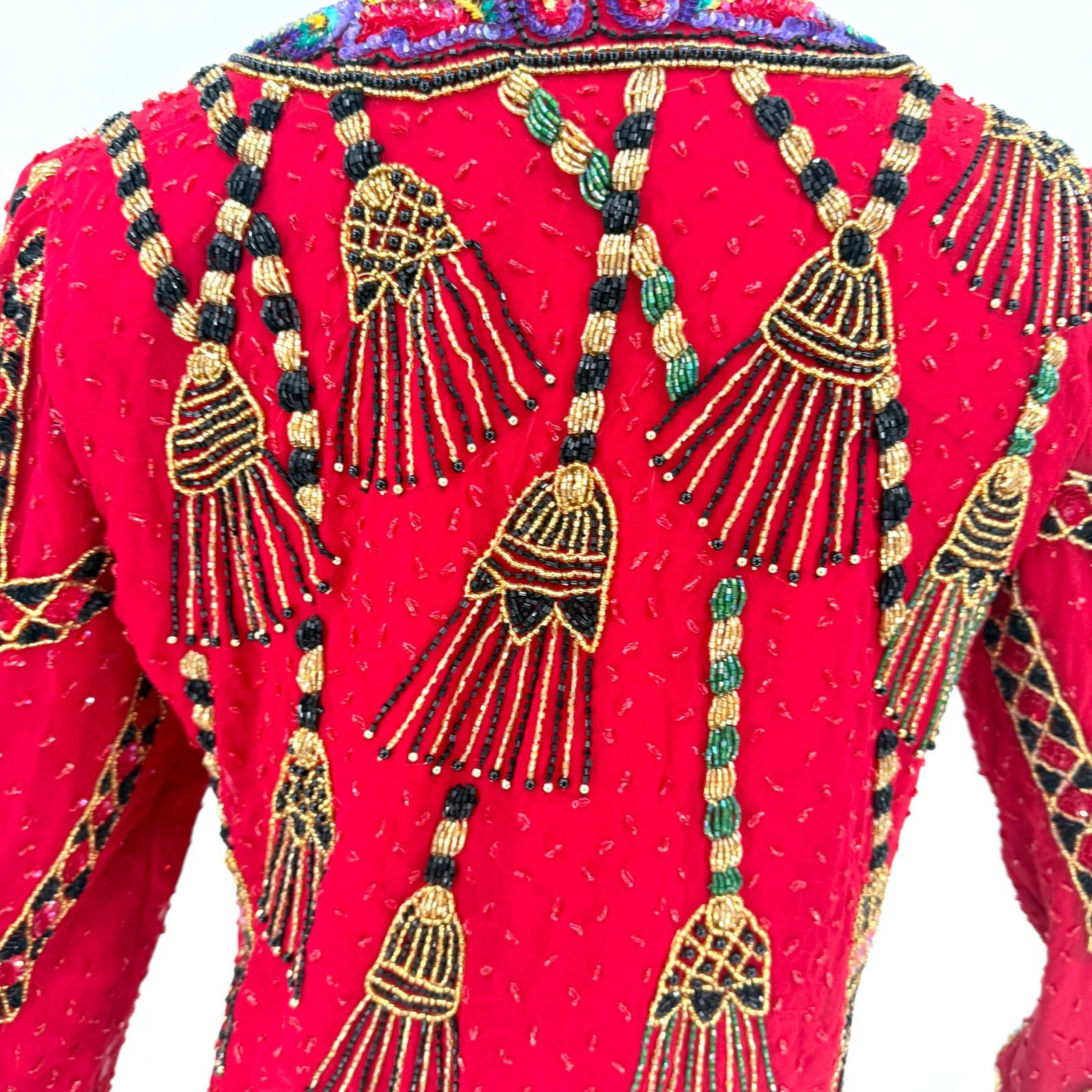 Vintage Vintage 90s Red 100% Silk Beaded Glam Statement Jacket Size S / US 4 / IT 40 - 6 Thumbnail