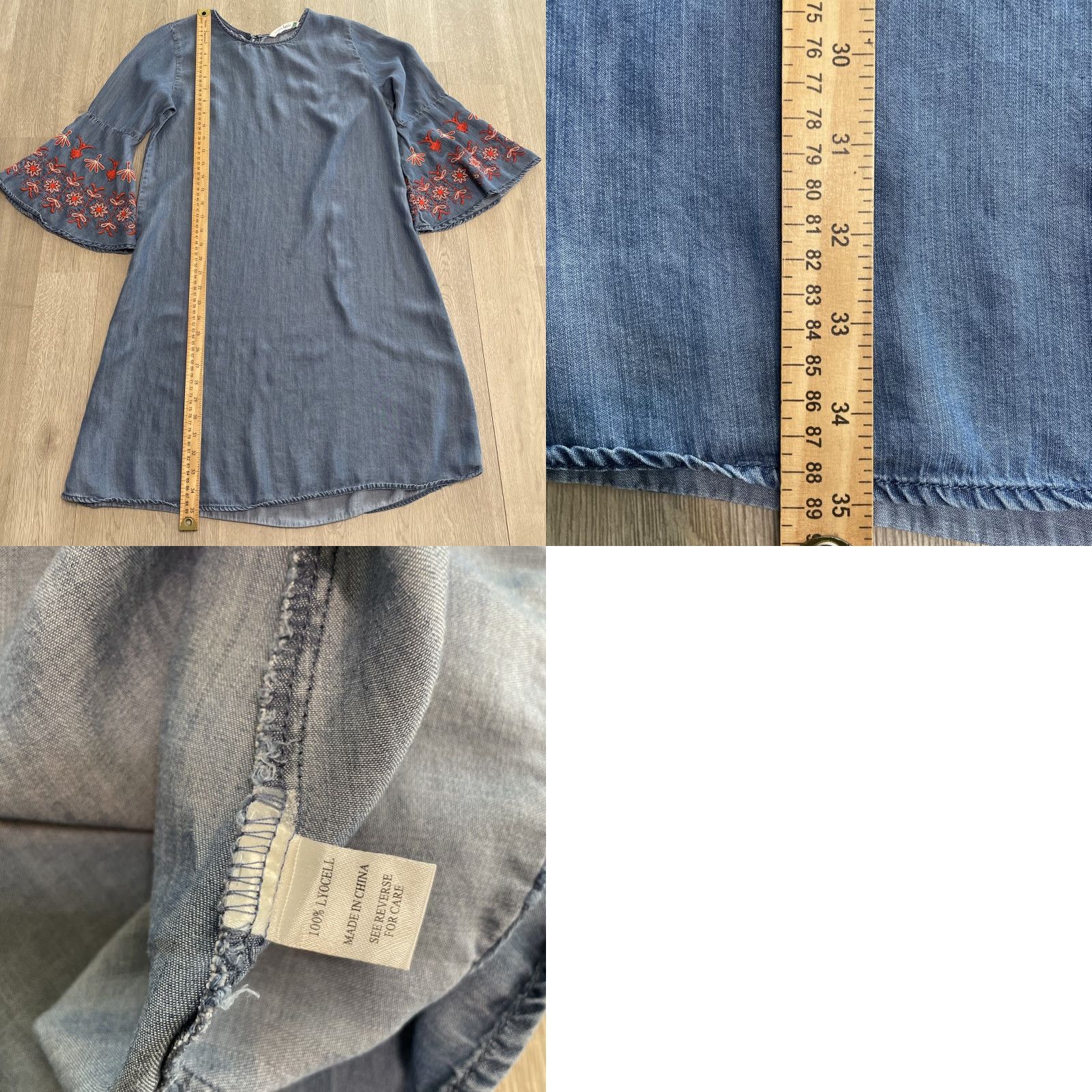 Bell VINTAGE Flowers Chambray Dress Midi Floral Embroidered Bell Sleeve Women Medium Blue Size M / US 6-8 / IT 42-44 - 8 Thumbnail
