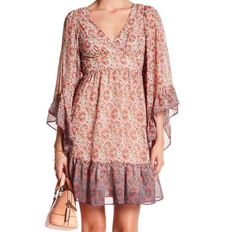 Betsey Johnson Betsey Johnson Floral V Neck Ruffle Empire Dress Bell Sleeve Size L / US 10 / IT 46 - 1 Thumbnail