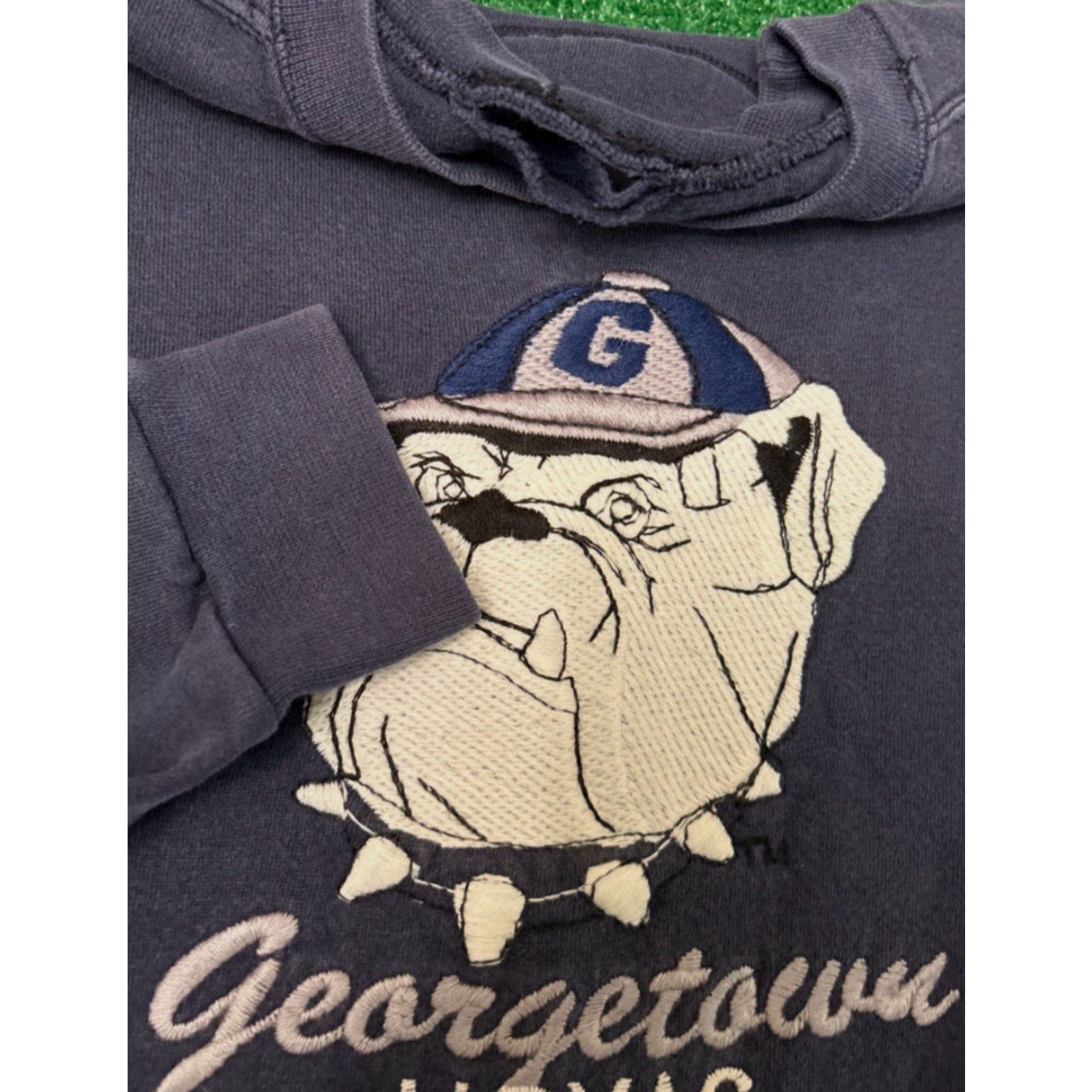 Logo 7 VINTAGE Georgetown Hoyas Embroidered Logo VTG Crewneck Sweater Mens XL 90s 80s University Sports Blue Crew Neck Pullover Long Sleeve Size US XL / EU 56 / 4 - 2 Thumbnail