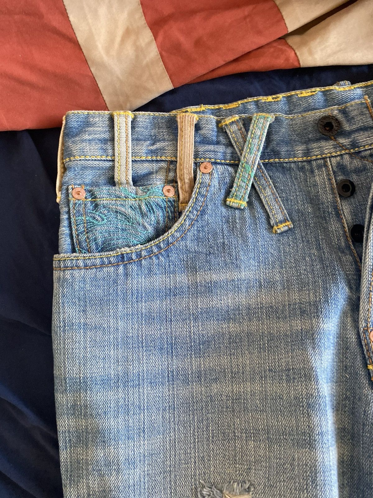 Red Monkey RMC Martin Ksohoh Selvedge Jeans – Wave Embroidered Pockets Size US 34 / EU 50 - 2 Thumbnail