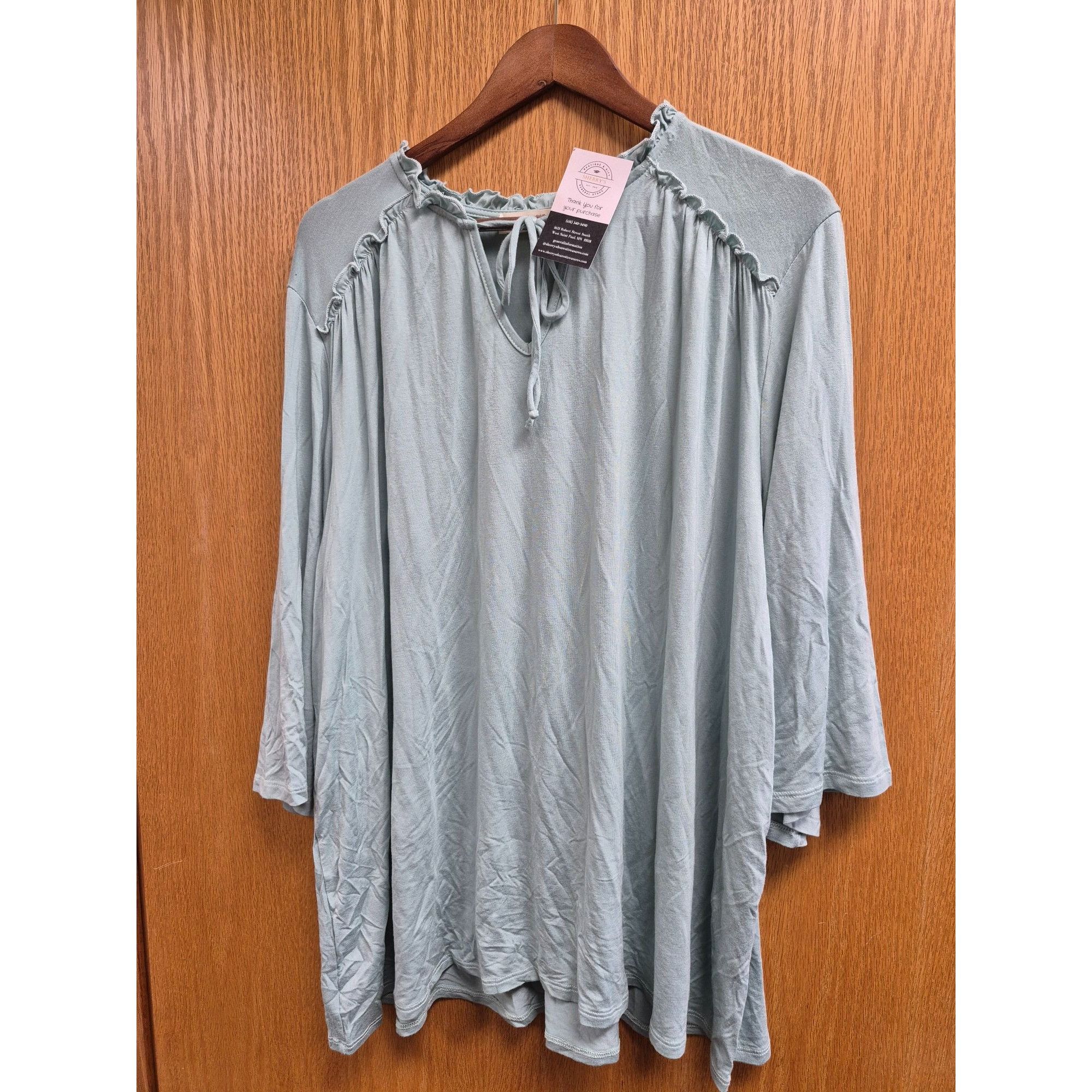 Other 3/4 Sleeve Ruffle Tunic Top Green Women's Shirt 2X Size XXL / US 16-18 / IT 52-54 - 2 Thumbnail