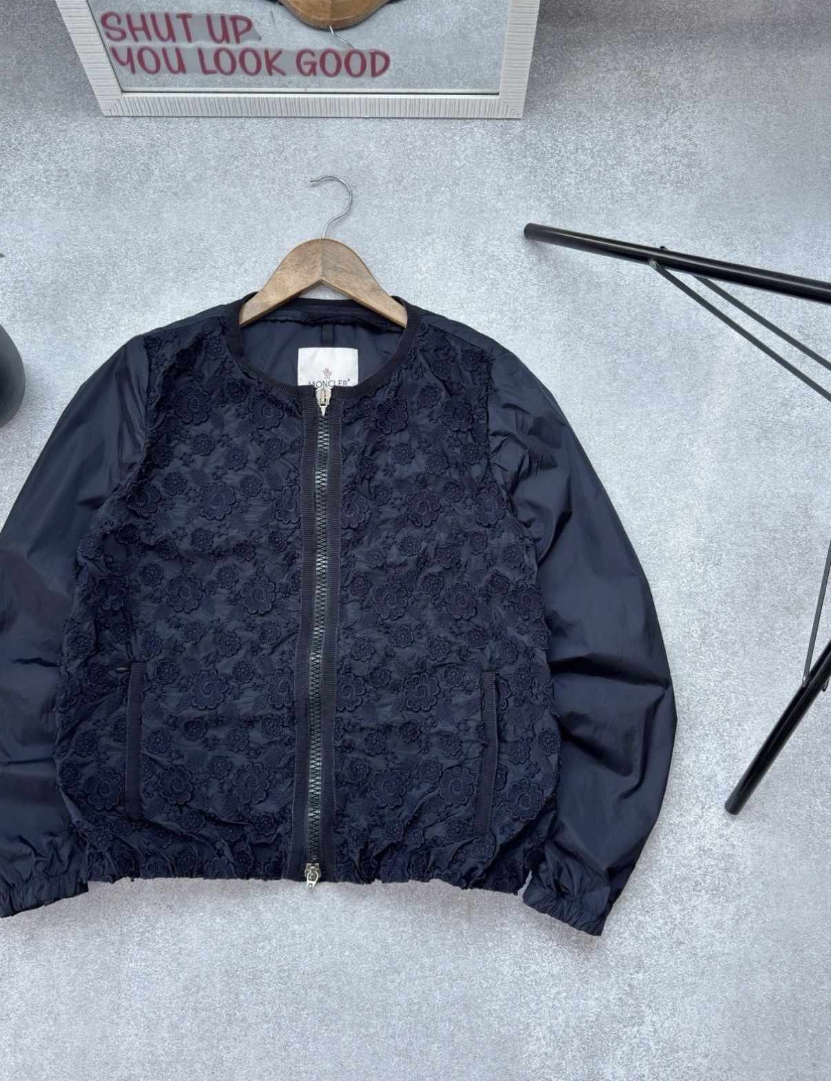 Moncler Women's MONCLER Dedonette Floral Navy Nylon Bomber Jacket Size M / US 6-8 / IT 42-44 - 2 Thumbnail