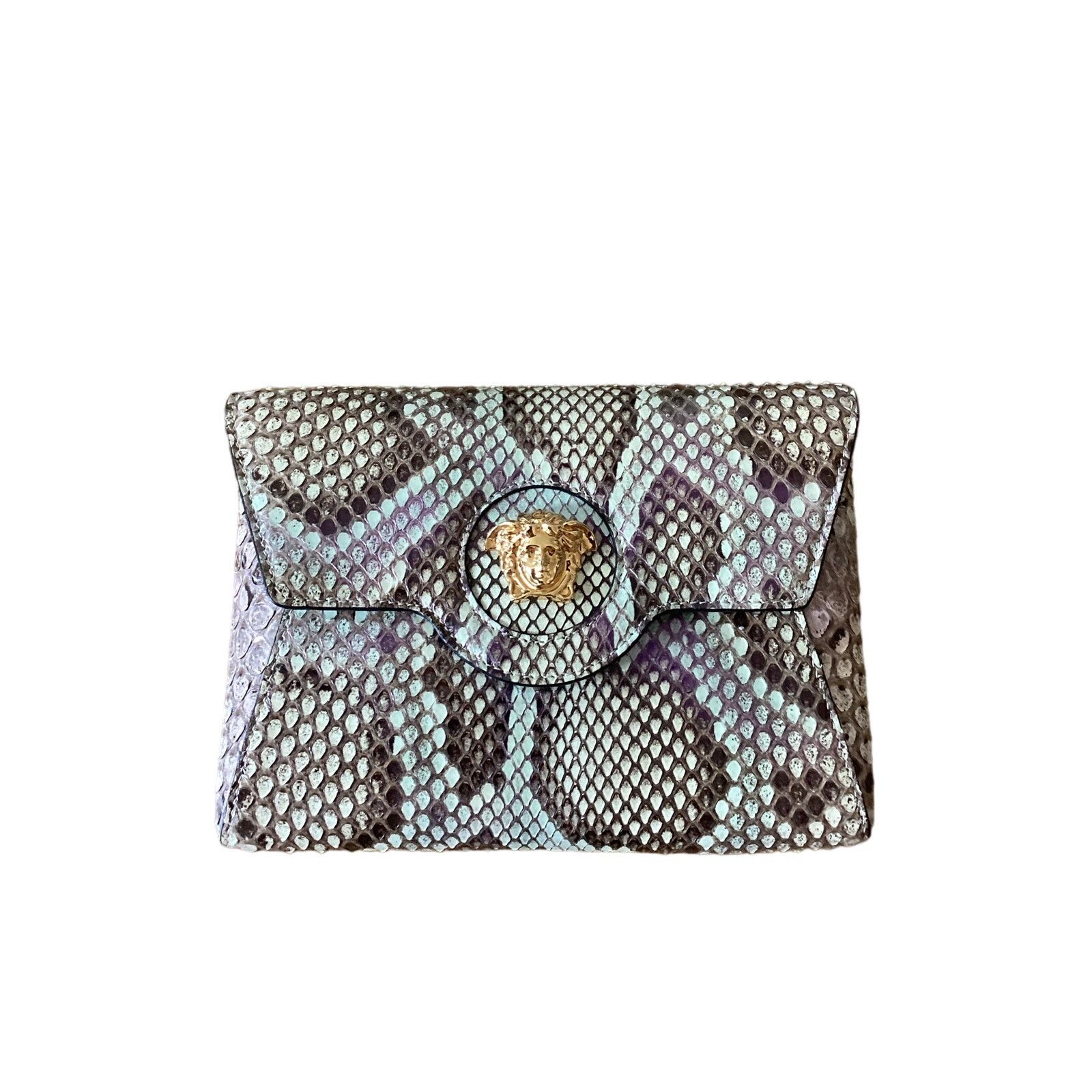Versace VERSACE La Medusa Python Envelope Clutch Bag Gold Chain Grey Size ONE SIZE - 5 Thumbnail