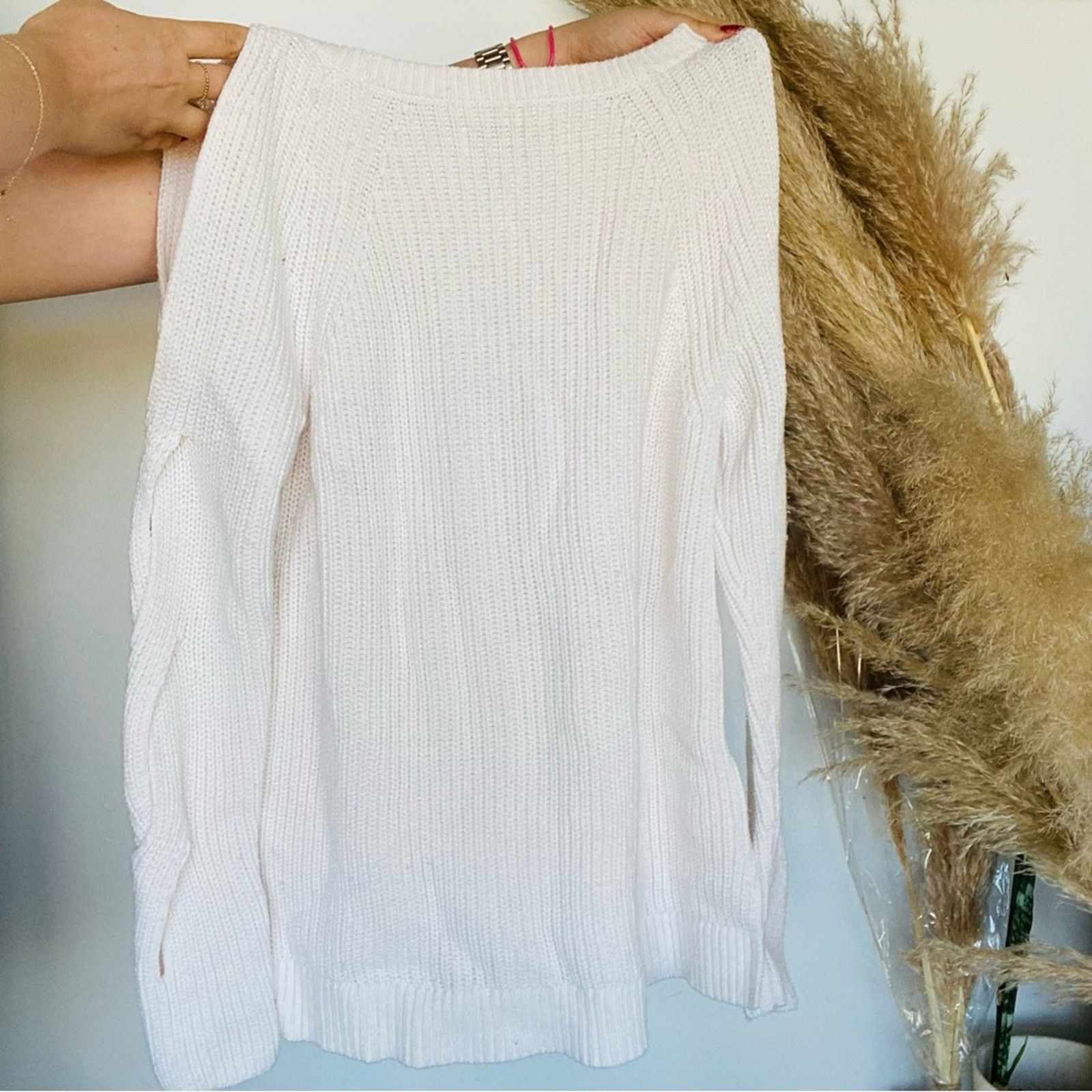 ANN TAYLOR LOFT White Cutout Open Chunky Knit Sweater