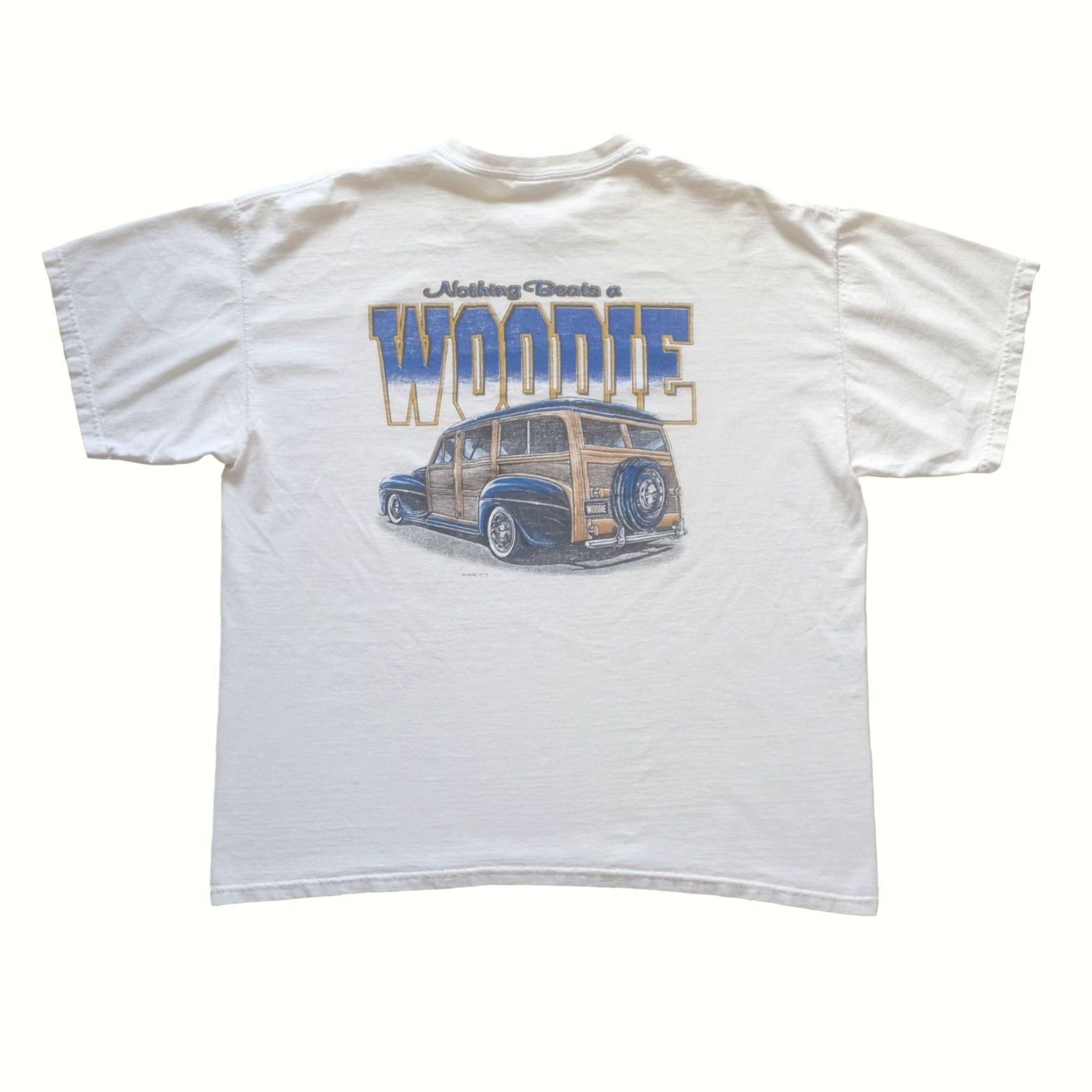 Gildan VINTAGE Gildan T-Shirt XL White 90s VTG Distressed Woodie Hot Rod Surf Nothing Beats 90s Theme Mens Short Sleeve Crew Neck Cotton Graphic Print Size US XL / EU 56 / 4 - 3 Thumbnail