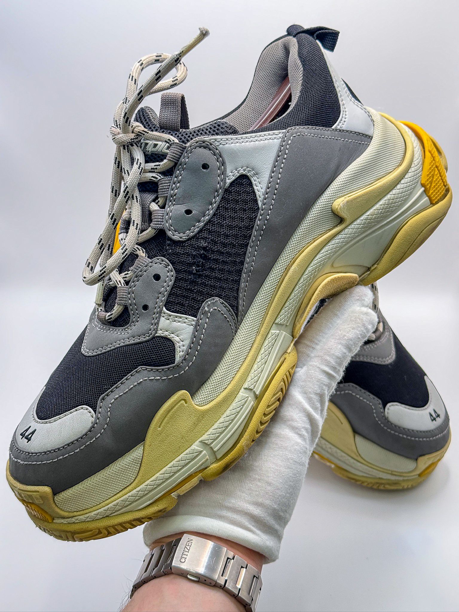 Balenciaga Balenciaga Triple S Gray/Yellow/Black Sneakers Size US 11 / EU 44 - 4 Thumbnail