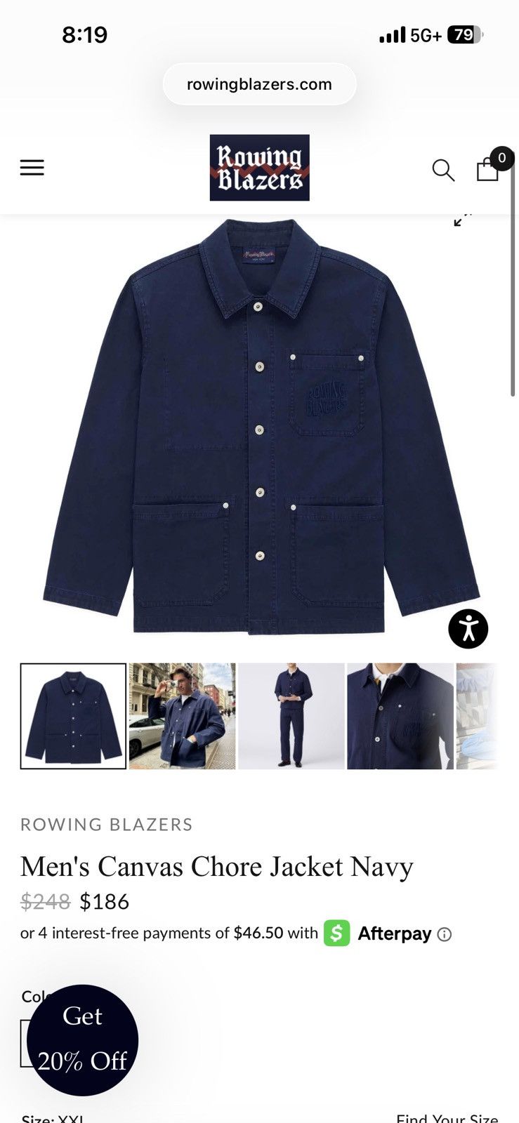 Rowing Blazers Canvas Chore Jacket in Navy from Rowing Blazers Size US L / EU 52-54 / 3 - 1 Thumbnail
