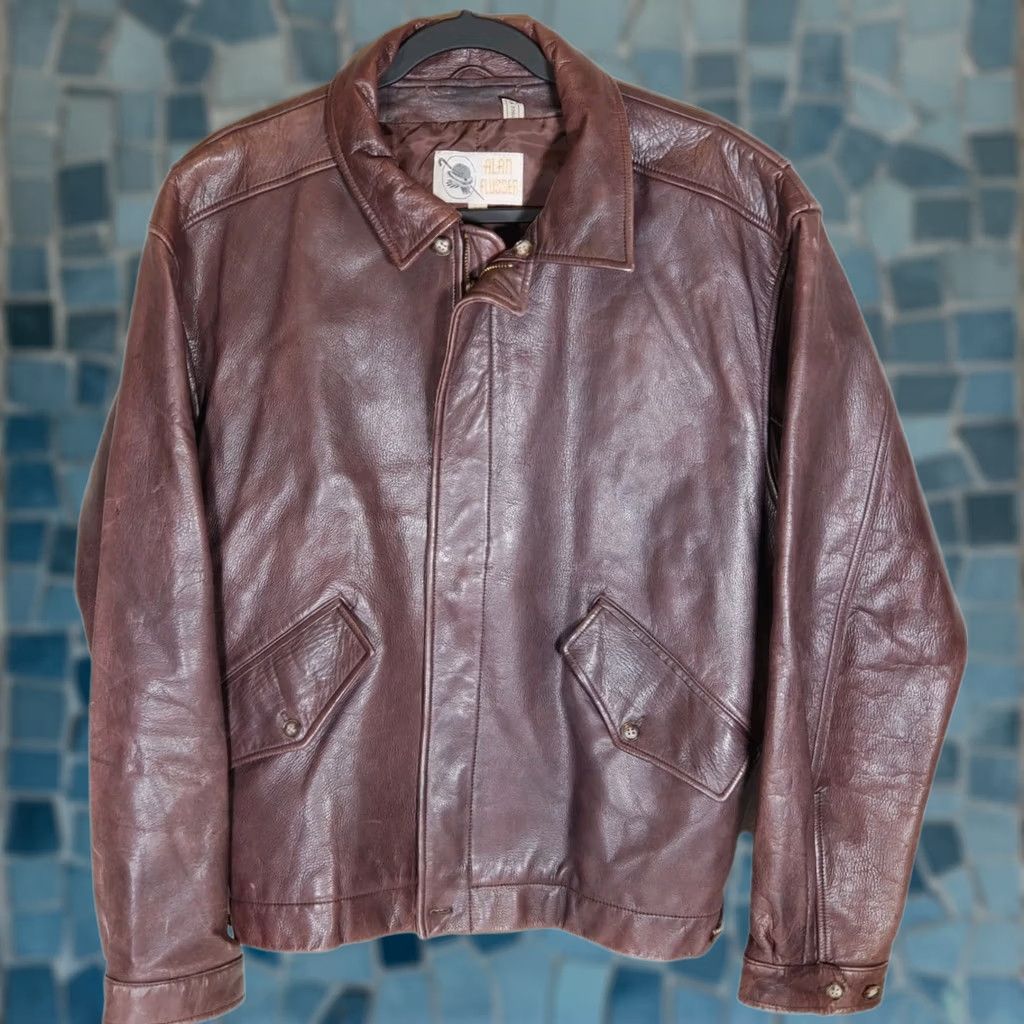 Vintage VINTAGE Alan Flusser Brown Leather Bomber Motorcycle Jacket Elastic Hem Mens 42 Size US XS / EU 42 / 0 - 1 Thumbnail