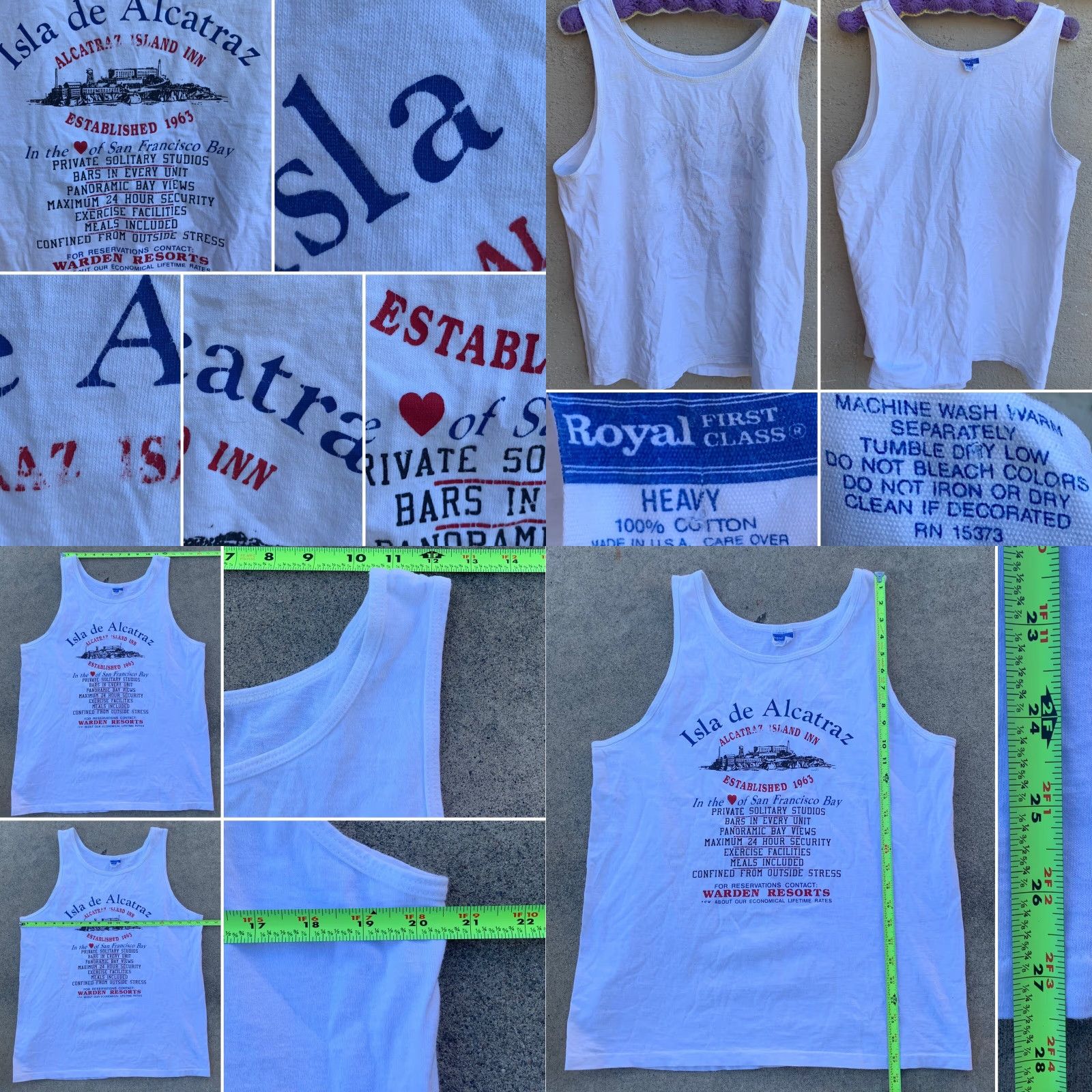 Vintage VINTAGE Alcatraz Island Inn Warden Reaorts Tank Top Single Stitch L Made In USA Men Tank Top 1980s White 100% Cotton Graphic USA Adventure Size US L / EU 52-54 / 3 - 8 Thumbnail