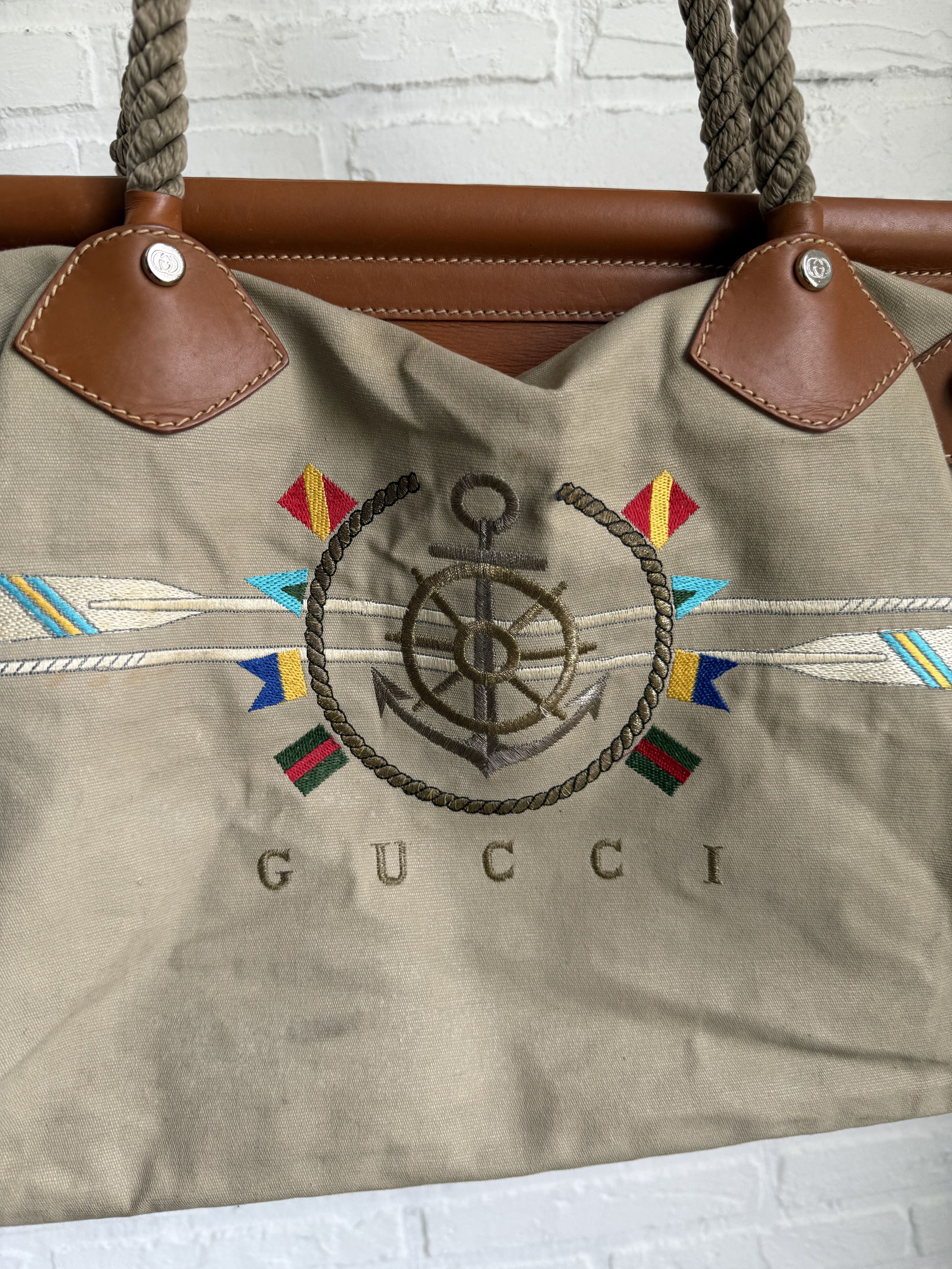 Gucci Vintage 80s Gucci canvas leather tote bag Sail Nautical Size ONE SIZE - 8 Thumbnail