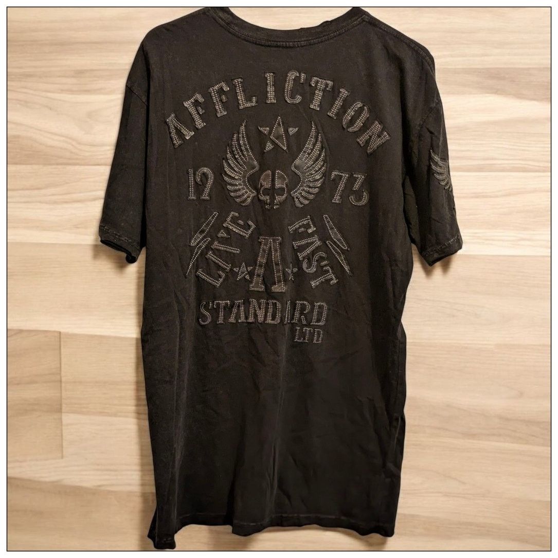 Affliction AFFLICTION Live Fast Black Leather Skull Fleur de Lis Men L Size US L / EU 52-54 / 3 - 3 Thumbnail