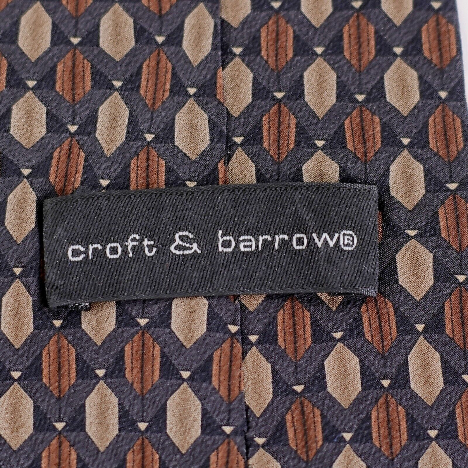 Croft & Barrow Croft & Barrow Gray Brown Tan Geometric Print Wide Silk Tie Size ONE SIZE - 3 Thumbnail