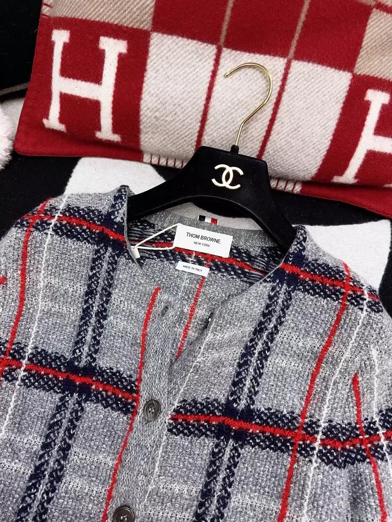 Thom Browne Thom Browne Gray knit jacket with red and blue checkered p Size XS / US 0-2 / IT 36-38 - 3 Thumbnail