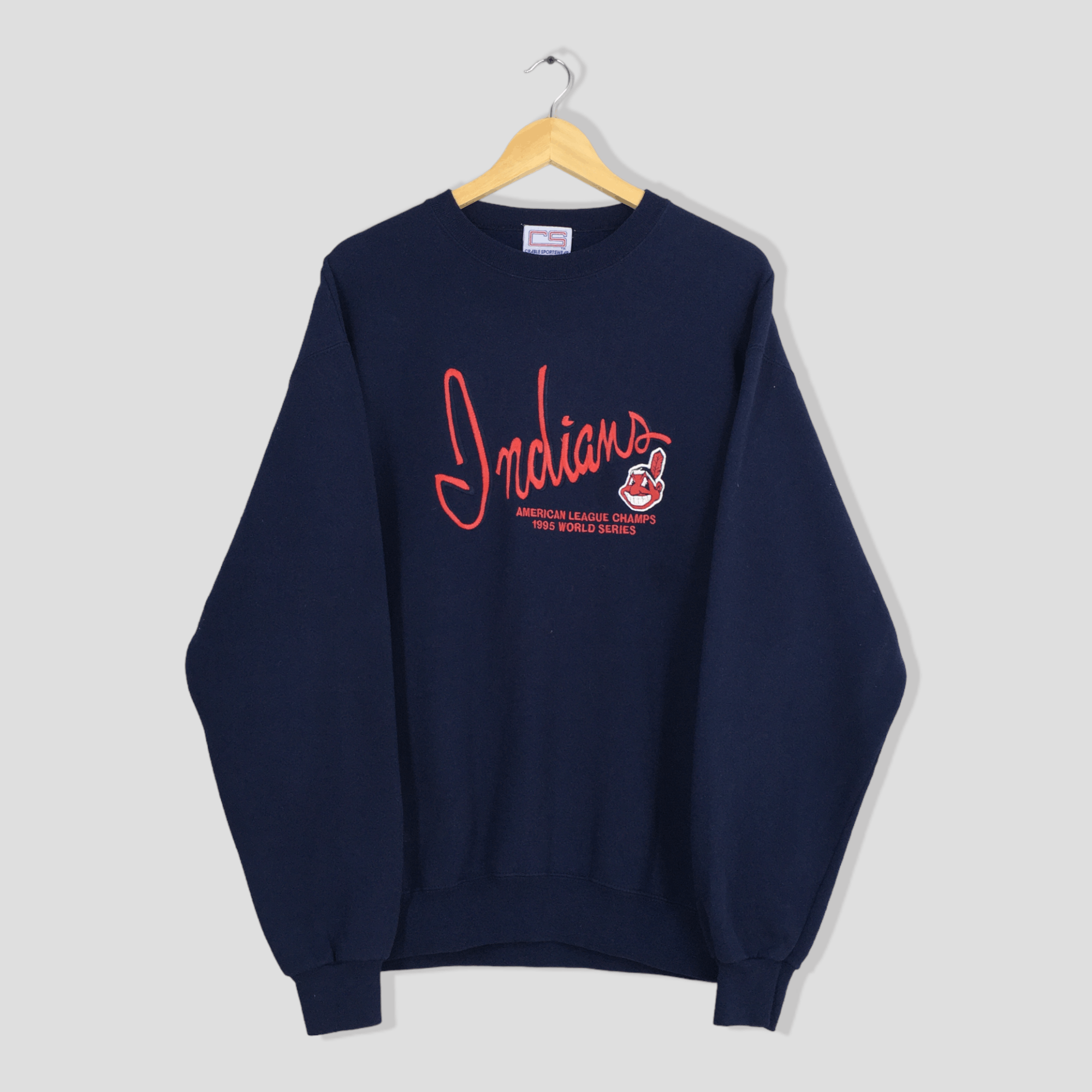 Vintage 90s Cleveland Indians 1997 Champ fashion Sweatshirt Crewneck Big Logo Navy Pullover Jumper Size XL