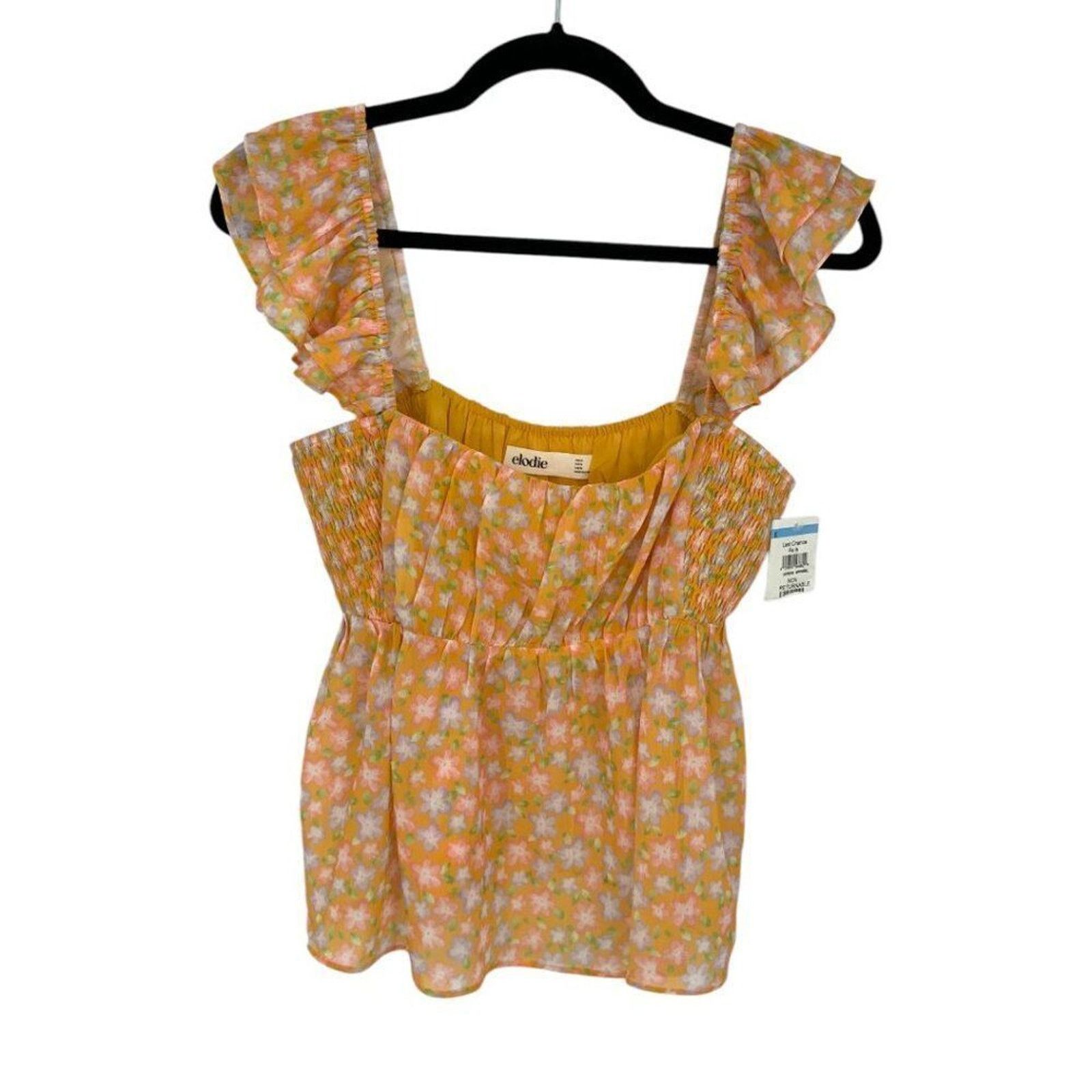 Other Elodie Ruched Ruffle Sleeve Top Orange Medium NWOT $35 MSRP Size M / US 6-8 / IT 42-44 - 3 Thumbnail