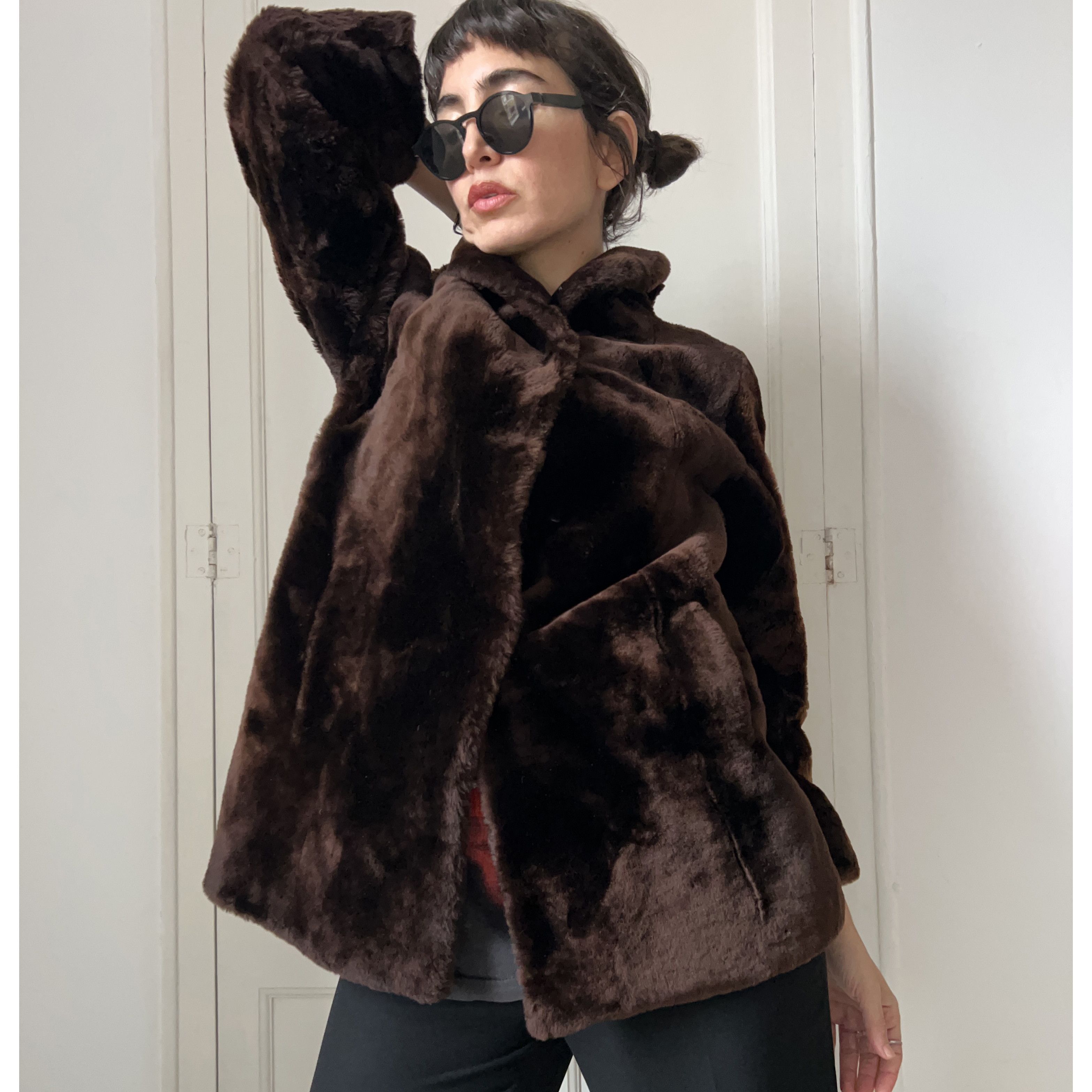 Vintage Vintage 1990s Brown Mouton Fur Coat Size S / US 4 / IT 40 - 5 Thumbnail