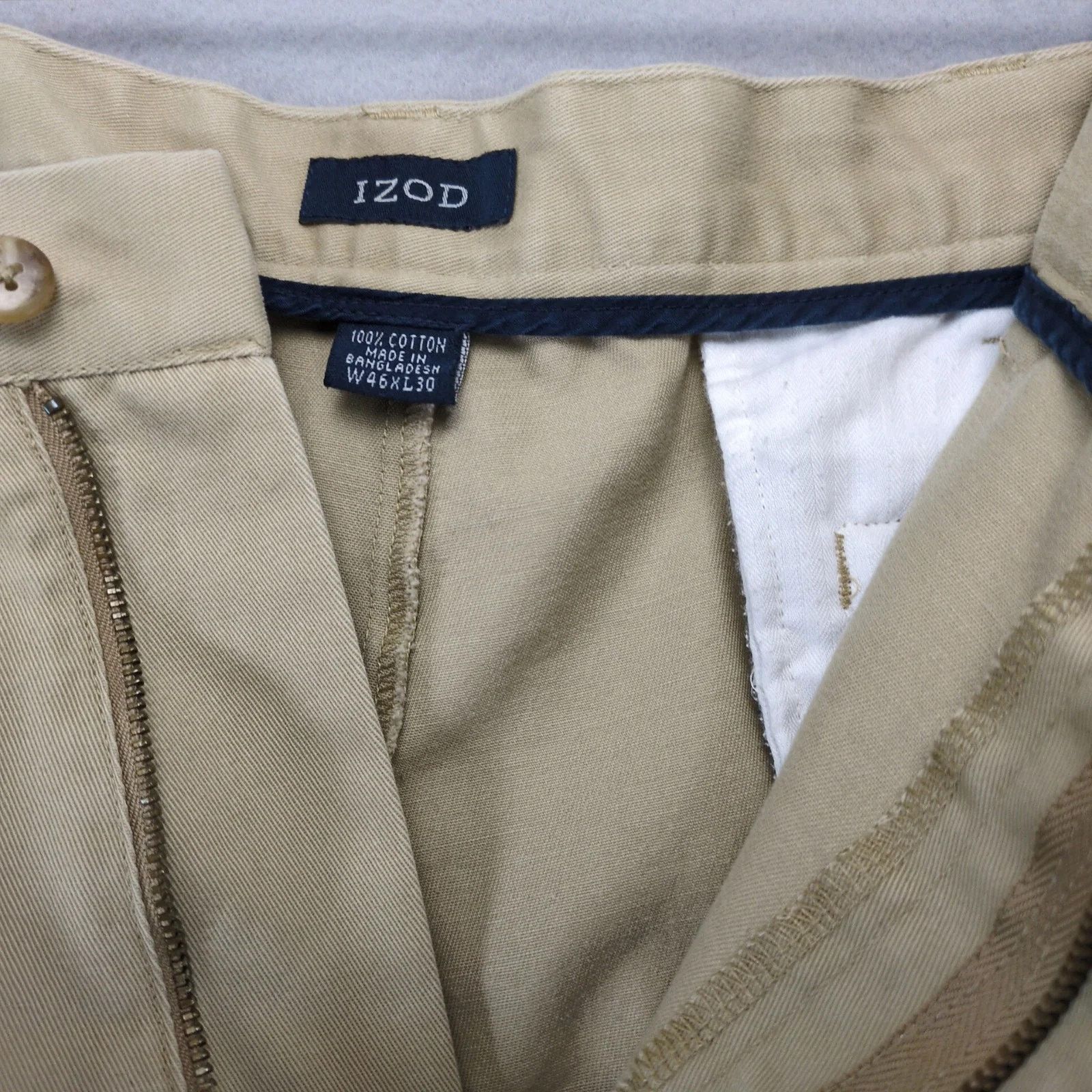 Izod Izod Khaki Chino Pants Mens 44x30 Adjustable Waist FlatFront Size US 44 / EU 60 - 3 Thumbnail