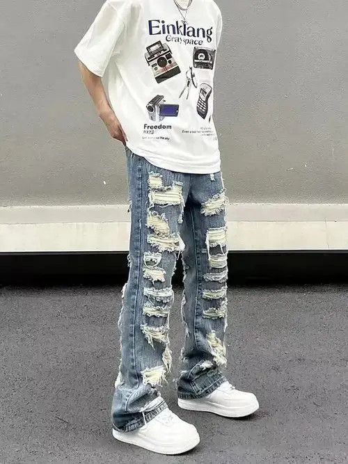 Jean Retro washed street ripped straight jeans Size US 32 / EU 48 - 3 Thumbnail