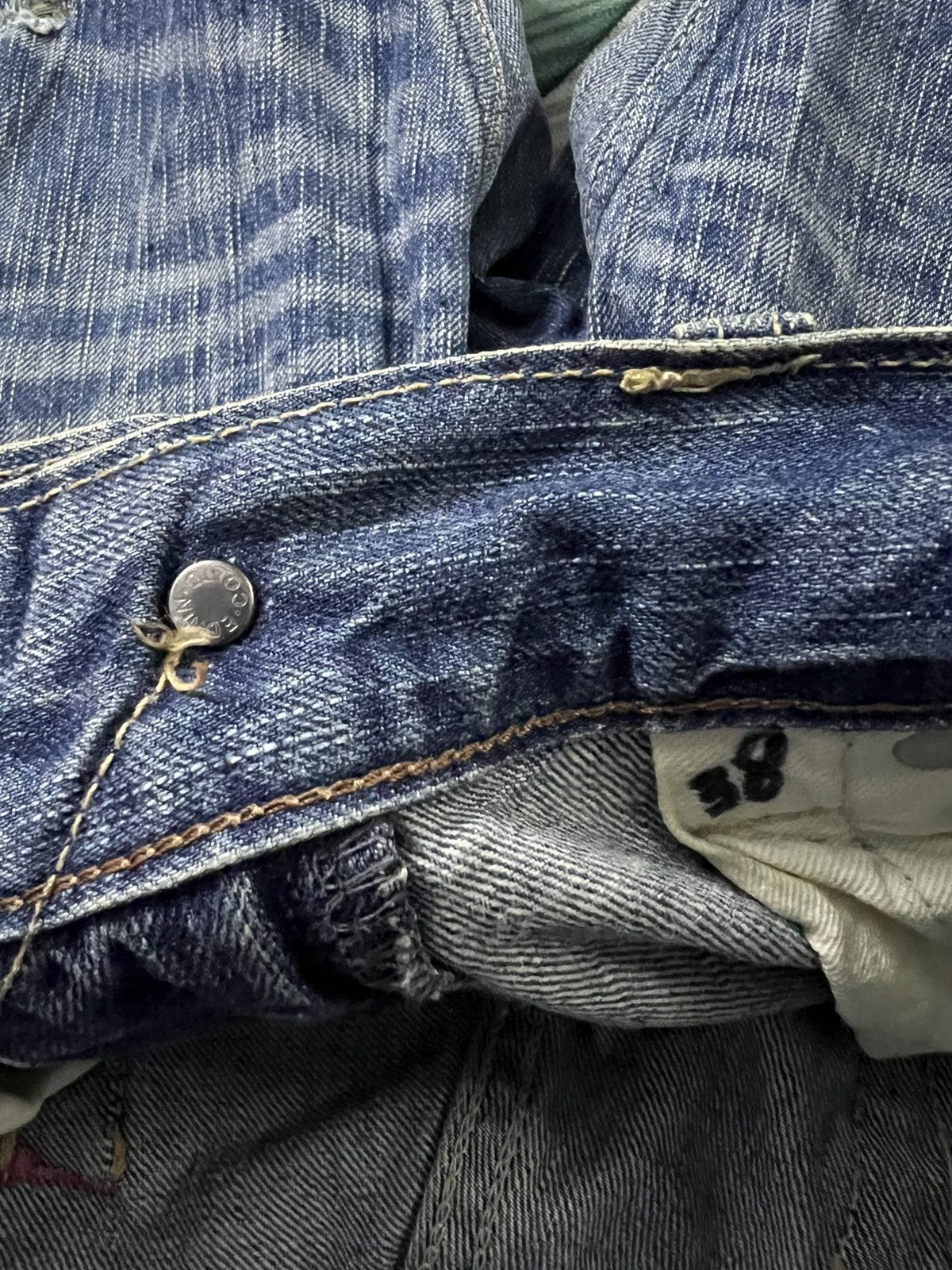 Edwin × Japanese Brand VTG EDWIN 503 BLUE TRIP SPLATTER DISTRESSED JEANS Size US 31 - 14 Thumbnail