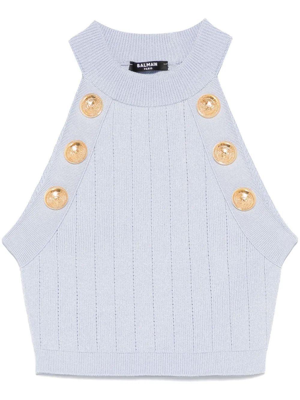 Balmain o1s1wg111225 Top Decorated With Coin Buttons in Light Blue Size L / US 10 / IT 46 - 1 Thumbnail