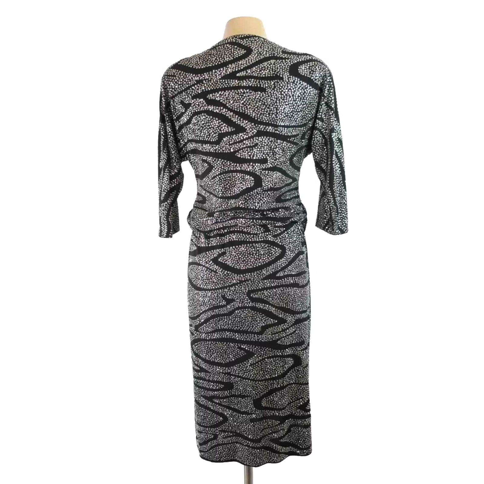 Vintage Ricki Lang Animal Print Dress Sequin Glitter VTG 2pc S/M Black Silver Cocktail Eveningwear Womens Size S / US 4 / IT 40 - 2 Thumbnail