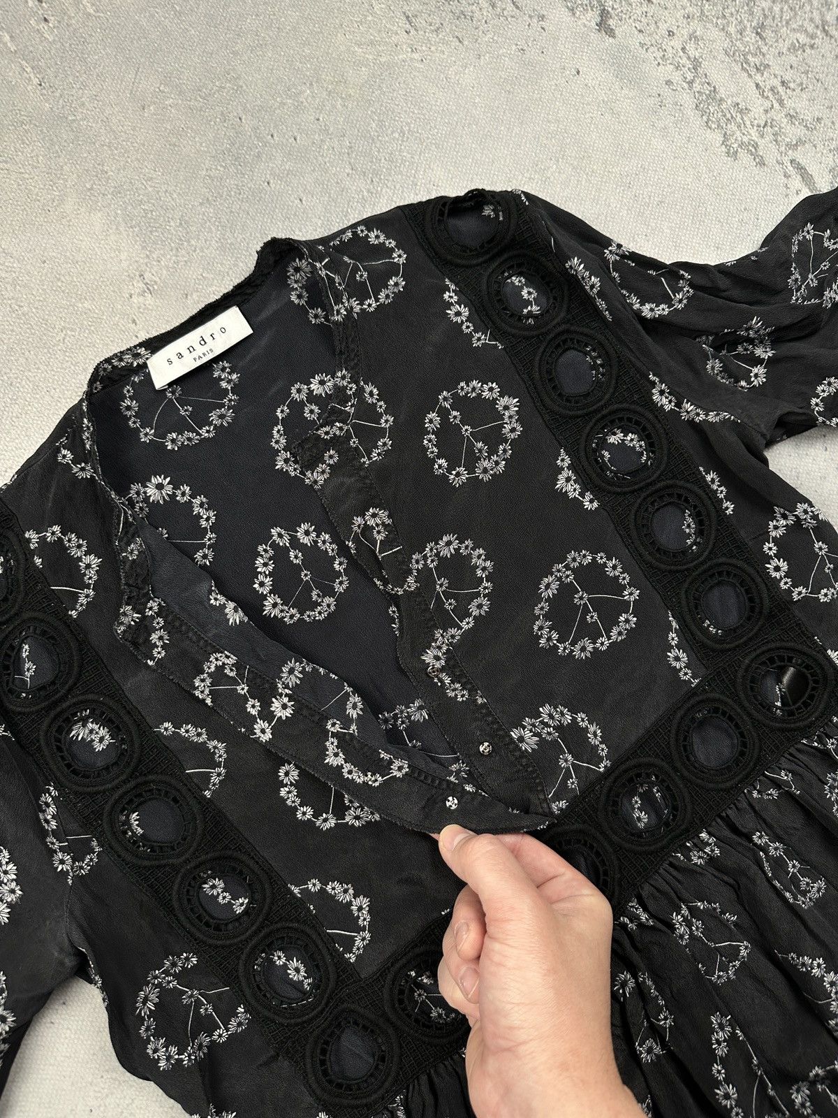 Sandro Sandro Paris Archive Silk Daisy Peace Print Boho Mini Dress Size S / US 4 / IT 40 - 13 Thumbnail