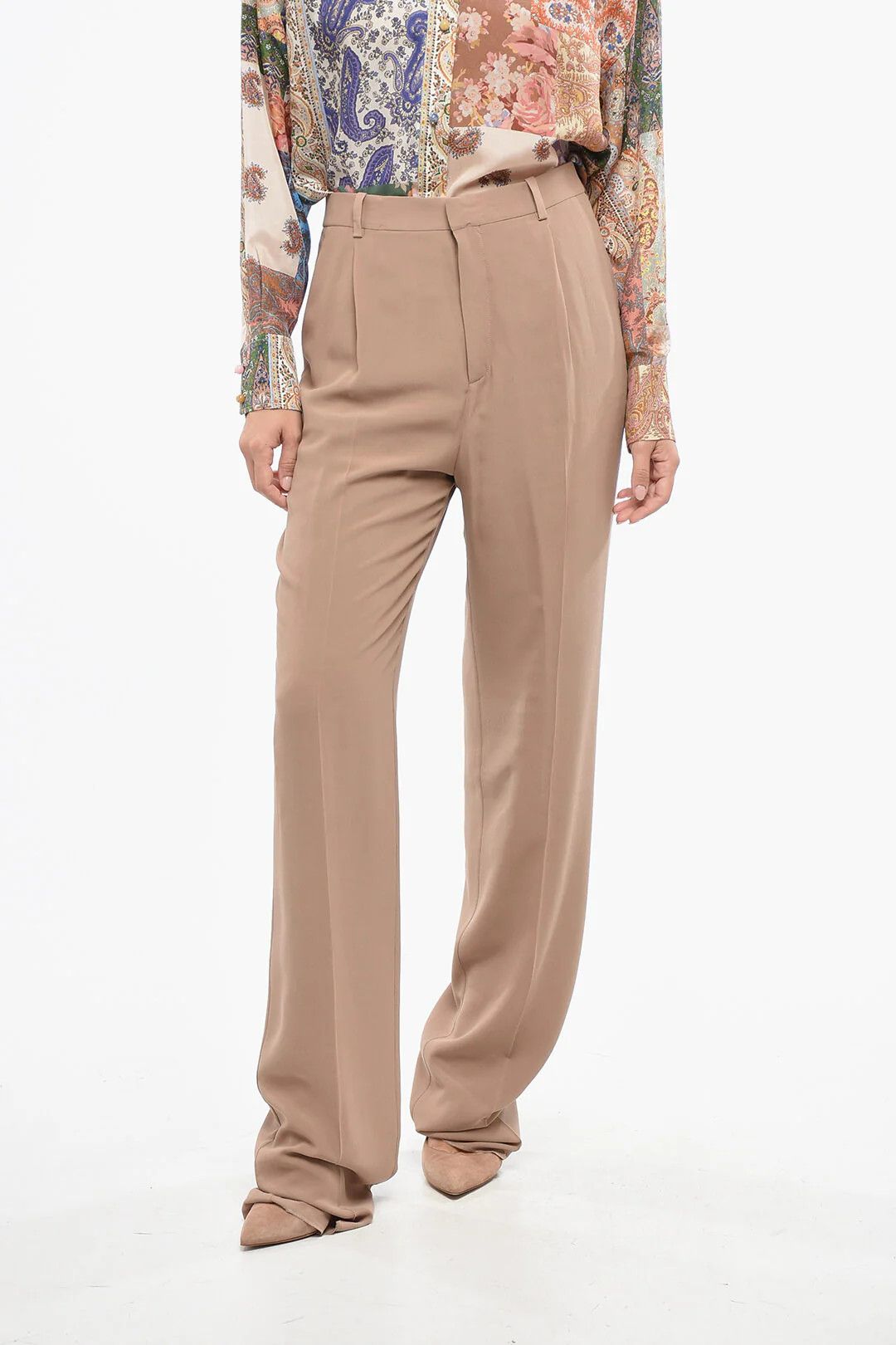 Saint Laurent Paris og1mm0326 Solid Silk Pant in Beige Size 28" / US 6 / IT 42 - 1 Thumbnail