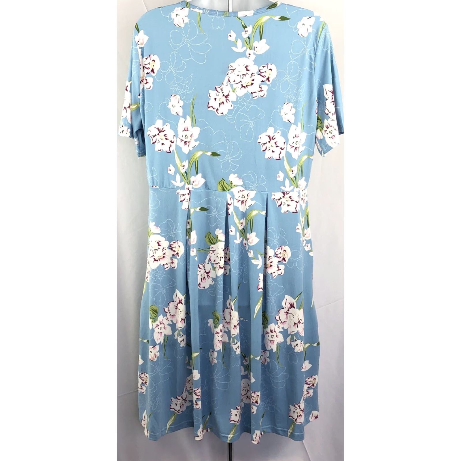 Vintage Auselily Dress XL Blue Floral Shift Pockets Pleated Casual Summer Women Size XL / US 12-14 / IT 48-50 - 4 Thumbnail